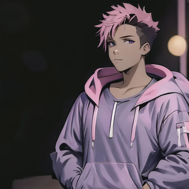 (masterpiece, best quality:1.2), 1male, solo, pink hair, purple eyes,