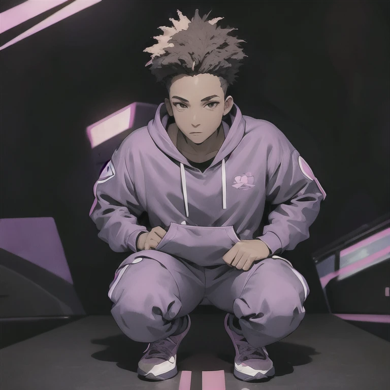 (masterpiece, best quality:1.2), 1 african american male, purple eyes, full body, solo