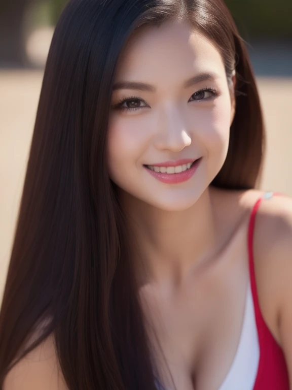 (realistic、masterpiece、Best Quality、8K、highres、high resolution:1.3)、1 girl、smile、Gigantic breasts、white bikini、looking at viewers、super fine face and eyes、long hair、 upper body、