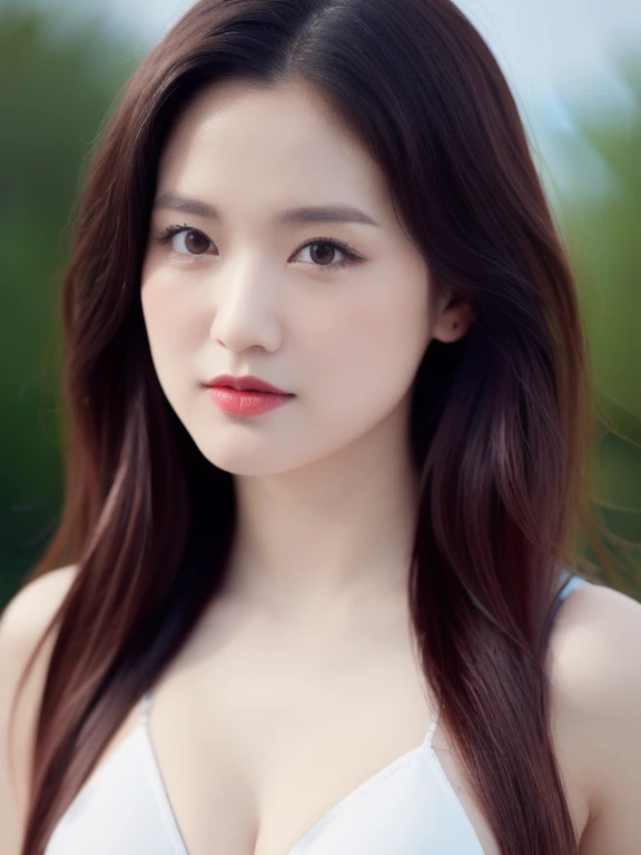 (realistic、masterpiece、Best Quality、8K、highres、high resolution:1.3)、1 girl、Gigantic breasts、white bikini、looking at viewers、super fine face and eyes、long hair、 upper body、