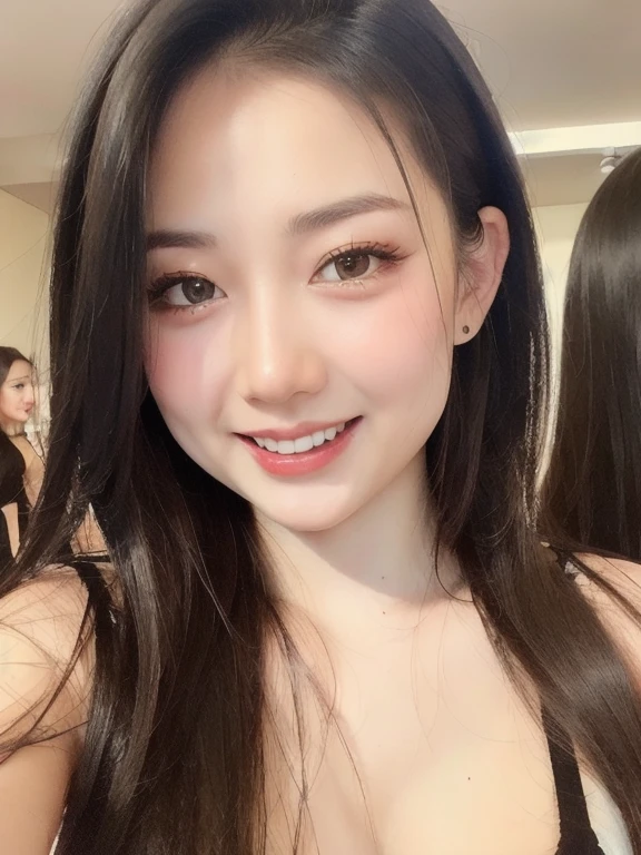 (realistic、masterpiece、Best Quality、8K、highres、high resolution:1.3)、1 girl、Huge breasts、smile、white bikini、looking at viewers、super fine face and eyes、long hair、 upper body、