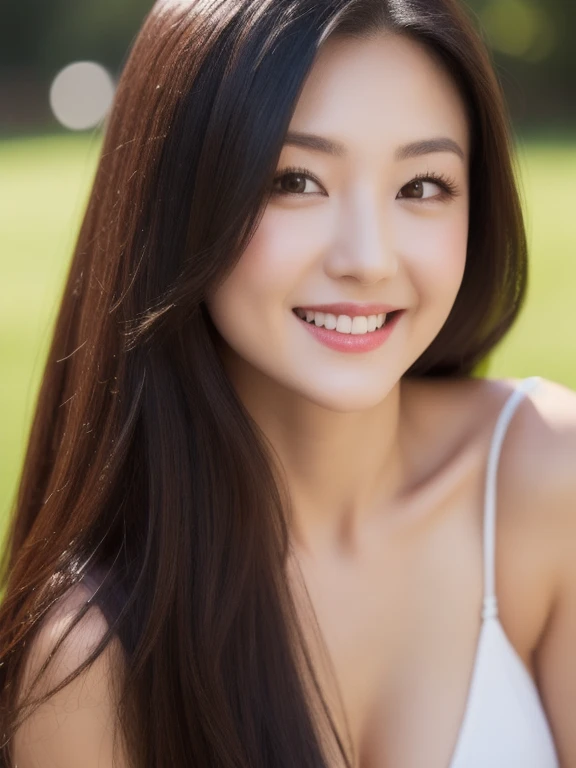 (realistic、masterpiece、Best Quality、8K、highres、high resolution:1.3)、1 girl、Huge breasts、smile、white bikini、looking at viewers、super fine face and eyes、long hair、 upper body、