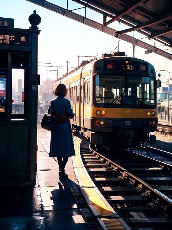 highest quality,4k,High resolution,masterpiece:1.2,Super detailed,actual, high dynamic range,超High resolution,studio lighting,very detailed explanation,Railway station,students are lively,a big clock is ticking,destination information board，Multiple cities with different directions,office worker in a hurry,Carry a briefcase,A shiny new car arrives at the home,Station staff assisting passengers,sunny