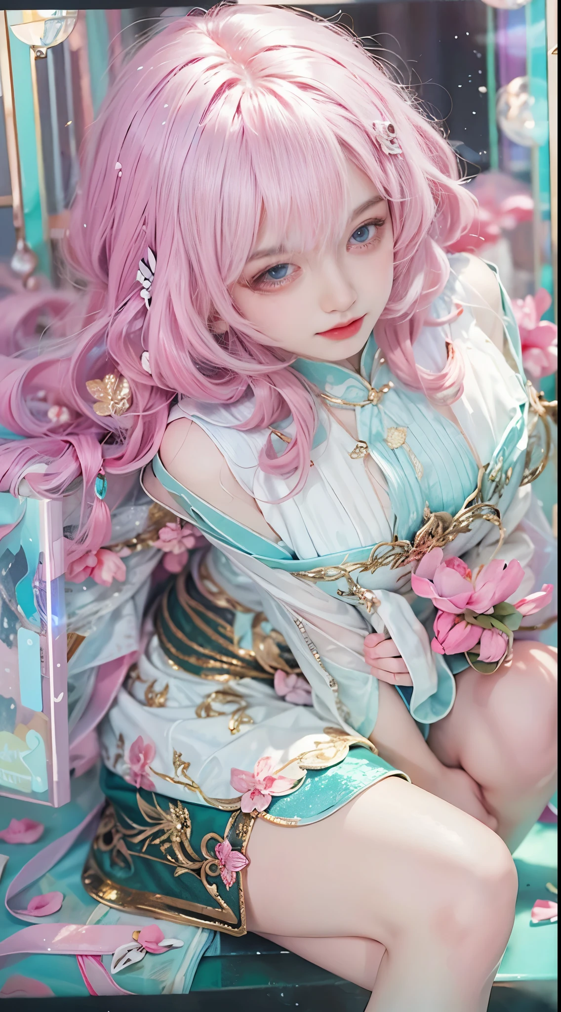 A woman with long hair and a dress, colorful pastel, Anime girl cosplay, cute anime waifu in a nice dress, Anime goddess, portrait of magical girl, candy pastel, Very beautiful anime cat girl, In pastel colors, pastel colored, Beautiful anime girl, Anime princess, beautiful fantasy anime, Only pastel colors, Guviz-style artwork