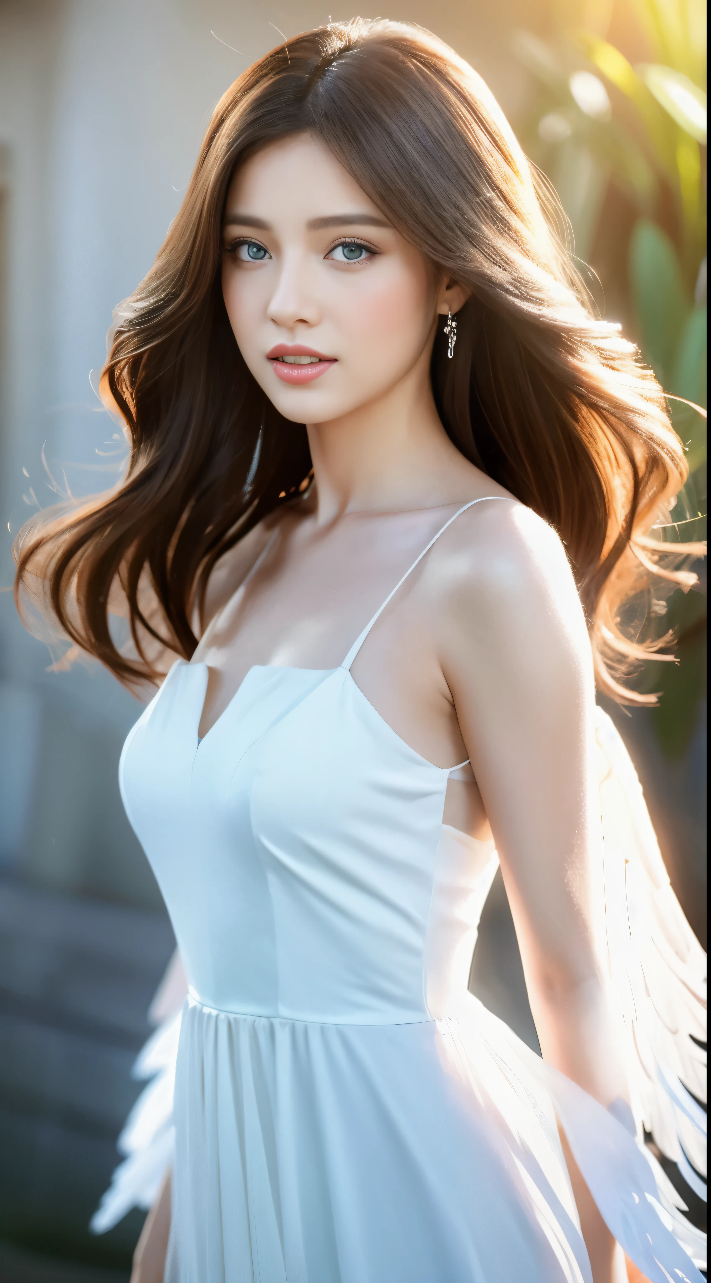 High resolution, best quality masterpiece unfolds an ultra-realistic 3D anime illustration of a solo, very beautiful and cute woman in her twenties. She gracefully flutters her wings while wearing a light white floral miniskirt length dress. Shiny, light brown medium hair with a high layer cut flows behind her, adopting a mullet hairstyle. Her bright blue eyes sparkle with happiness and a touch of shyness, adding to her ethereal beauty. This ultra-high definition artwork exquisitely captures every detail, revealing perfect proportions and subtle expressions.
Waiting to start 
