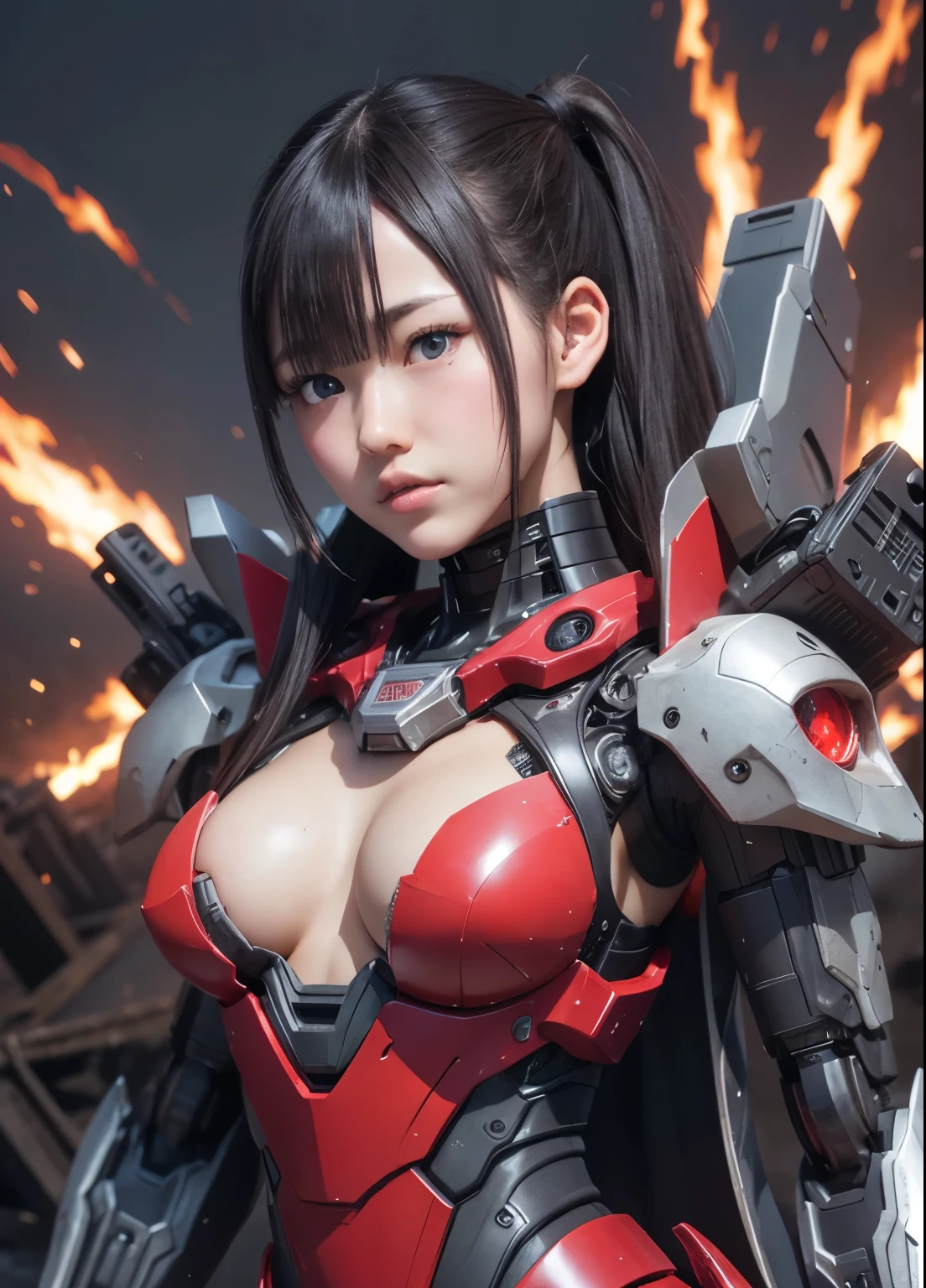 rough skin, Super detailed, advanced details, high quality, 最high quality, High resolution, 1080p, hard disk, beautiful,(cyborg),beautifulcyborg女性,メカcyborgガール,battle mode,Mecha body girl,Can fire missiles from the chest,Can fire machine guns with both hands