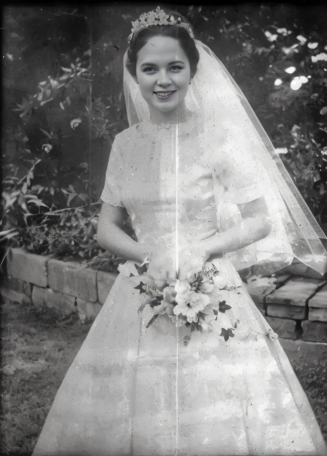 Una foto en blanco y negro de una mujer con un vestido de novia, foto de 1960, photography from the 50s, years, 1950, 1 9 5 0, 1 9 5 6, 1956, 1960, 1 9 6 0, por Brenda Chamberlain, 1957, foto historica
