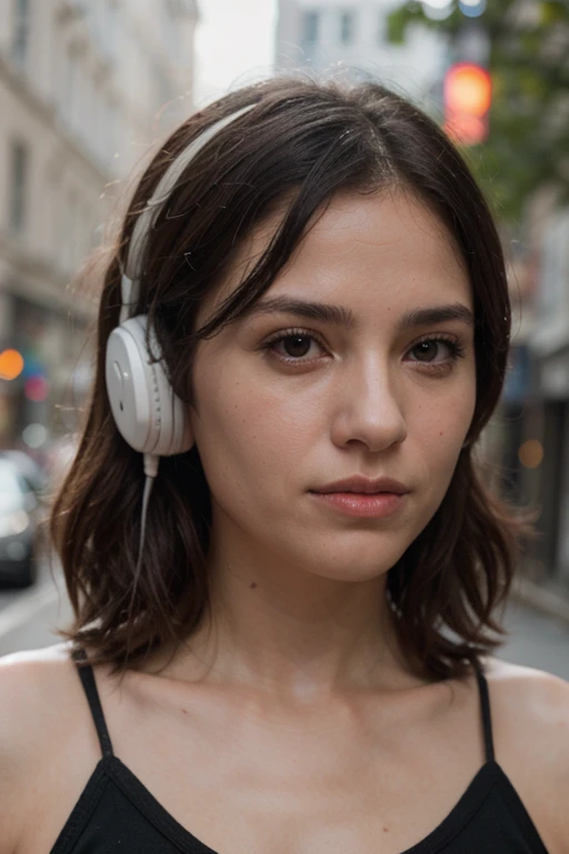 rosto de mulhe americana usndo fones de ouvido