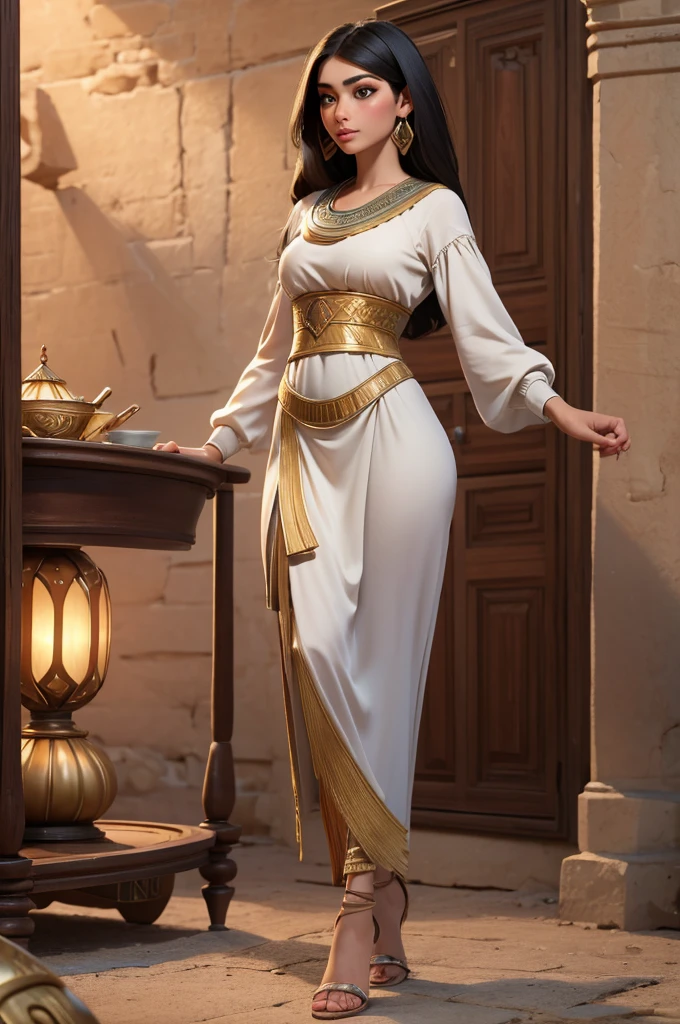 (best quality,4k,highres,masterpiece:1.2),ultra-detailed,(realistic,photorealistic,photo-realistic:1.37), HDR, UHD, An (extremely beautiful Egyptian woman age: 18, hourglass figure, blessed proportions, dressed appropriately for a peasant girl ofthe era and location) is attending the Opet festival in Ancient Egypt, she is in a Thebes with many other women nearby. (Show her entire body, show her from head to toe, full body shot)
