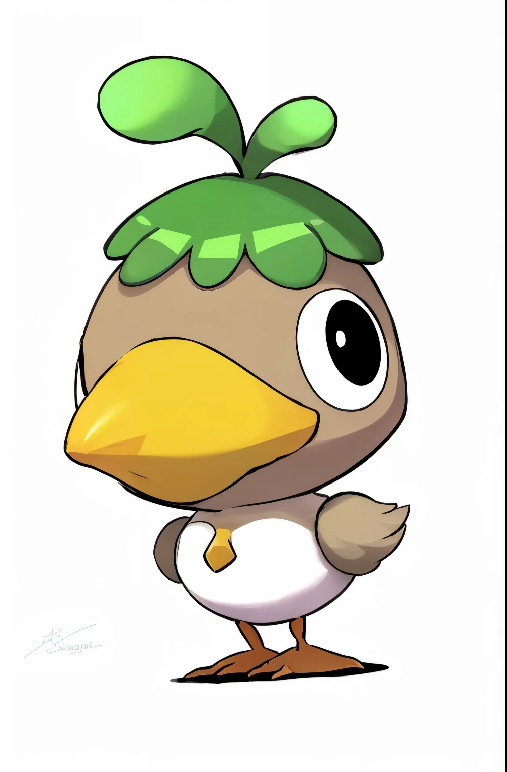 cartoon bird with a green hat and a white body, ken sugimori art, earth type pokemon, inspired by Ken Sugimori, style of cute pokemon, birb, official art, yoshitaka, similar to pokemon, by Ken Sugimori, anthropomorphic bird, by Josetsu, new pokemon, inspired by Luigi Kasimir, drawn