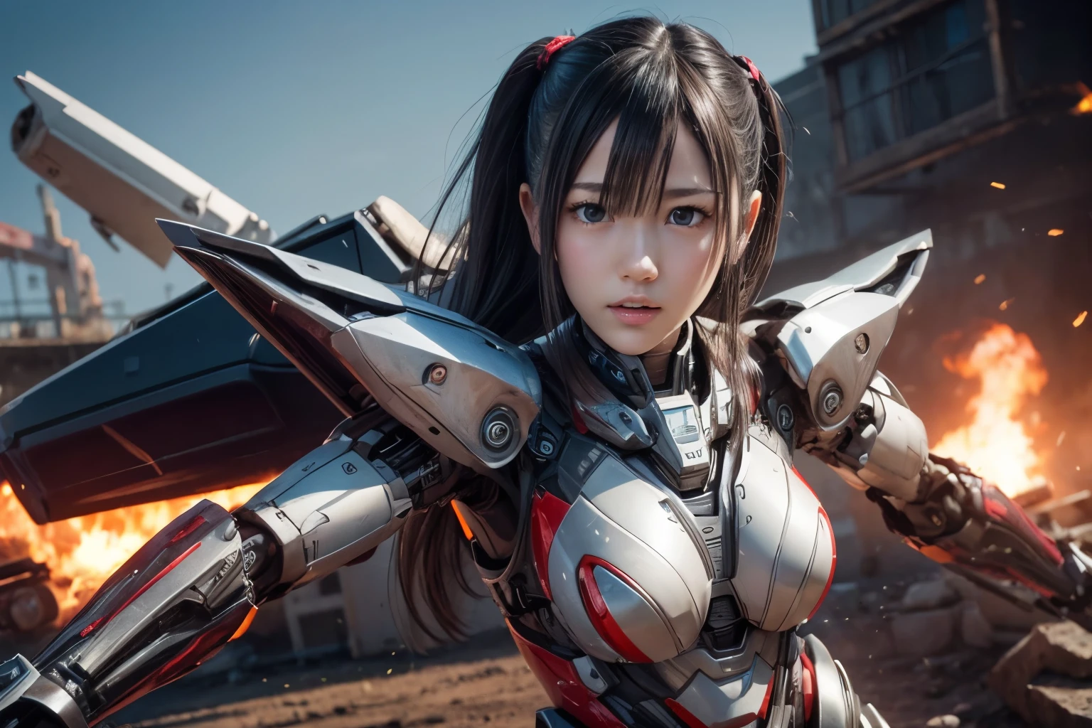 rough skin, Super detailed, advanced details, high quality, 最high quality, High resolution, 1080p, hard disk, beautiful,(cyborg),beautifulcyborg女性,メカcyborgガール,battle mode,Mecha body girl,Can fire missiles from the chest,Can fire machine guns with both hands