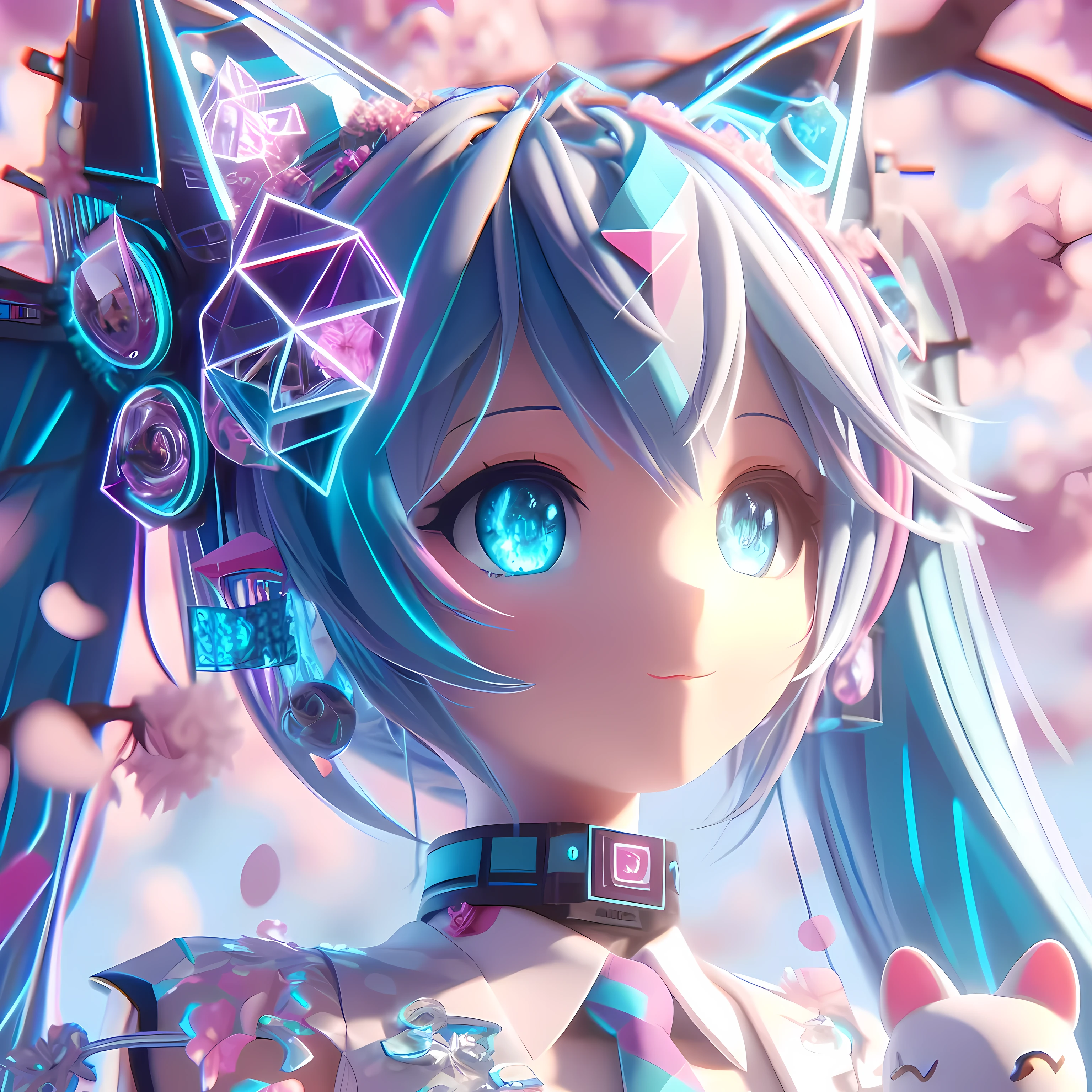 Blue hair anime girl with cup of coffee and cat, anime style 4 k, anime art wallpaper 4k, anime art wallpaper 4k, anime wallpaper 4k, anime wallpaper 4k, anime art wallpaper 8k, anime style. 8k, 4k anime wallpaper, anime styled 3d, 4K high definition digital art, anime styled digital art 、Let&#39;s make it based on the image of cherry blossoms..(「ah」)