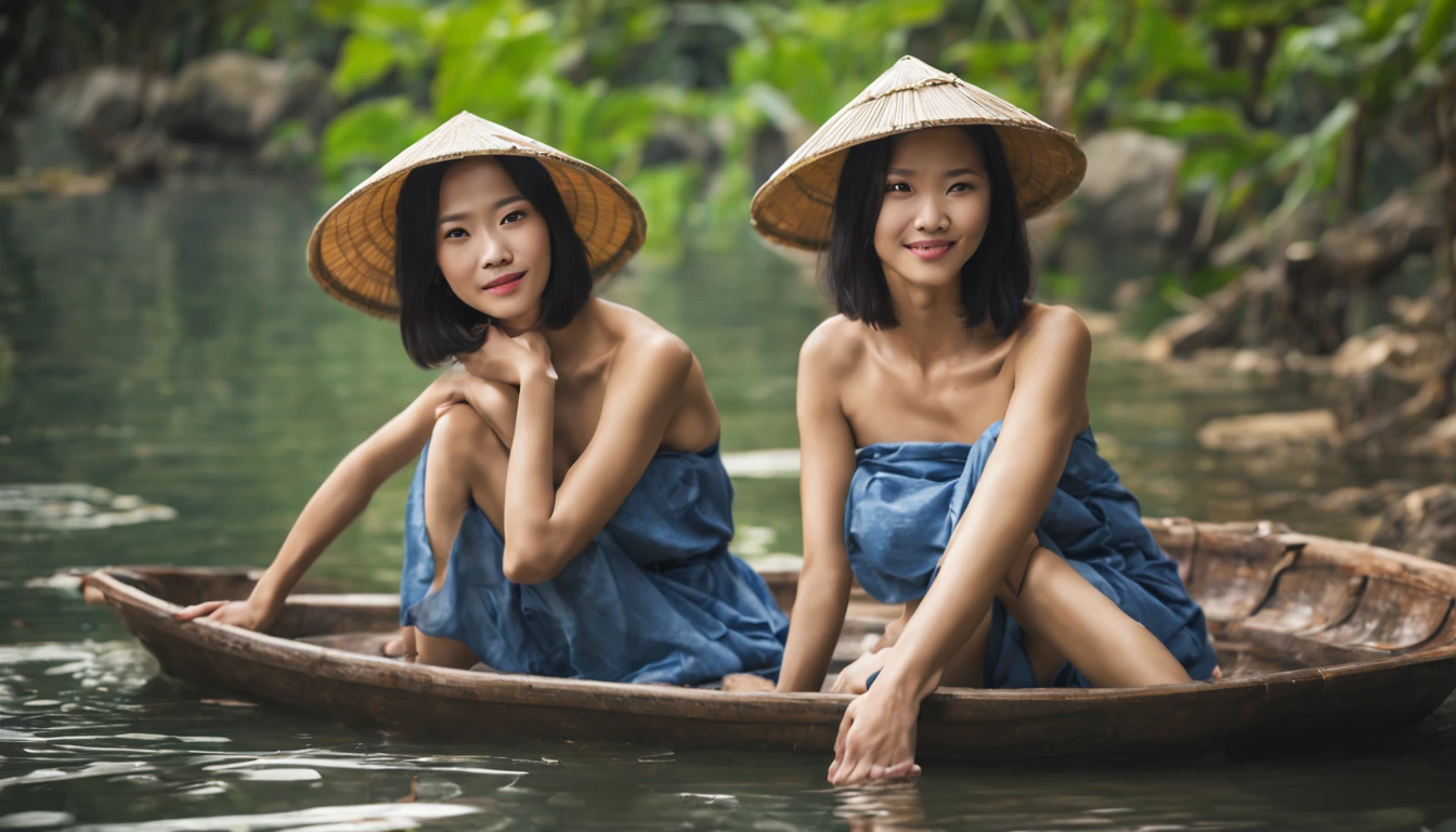 (best quality,4k,highres,masterpiece:1.2),ultra-detailed,(realistic,photorealistic,photo-realistic:1.37), HDR, UHD, An (extremely beautiful Vietnamese woman age: 18, hourglass figure, blessed proportions, dressed appropriate for the setting) is relaxing in a hot spring with her lady friends(they are helping scrub one another and playfully flirting), she is near an rural Vietnamese village with many other women nearby. (Show her entire body, show her from head to toe, full body shot)