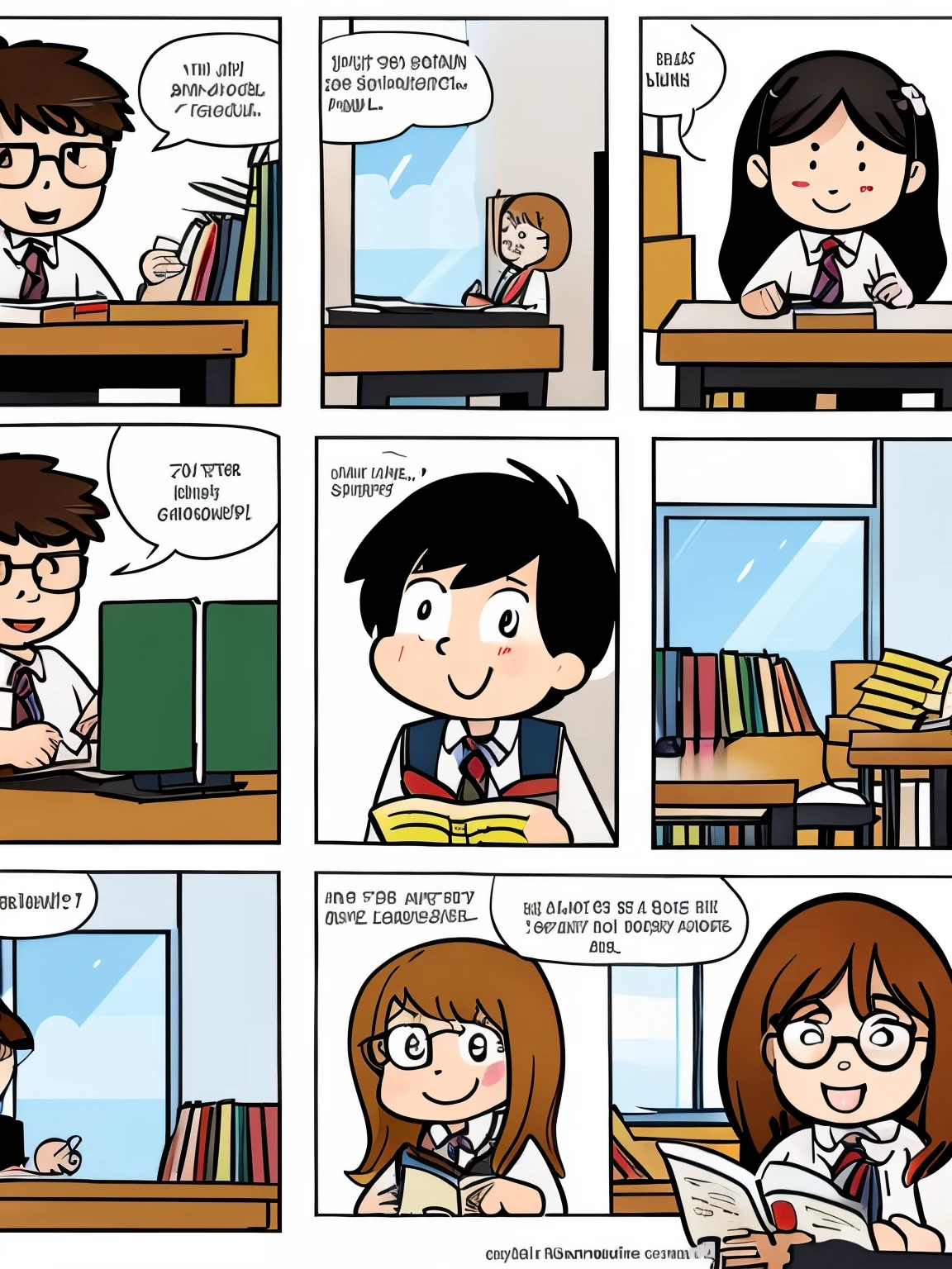 Make a school inclusion comic with drawings and reactions