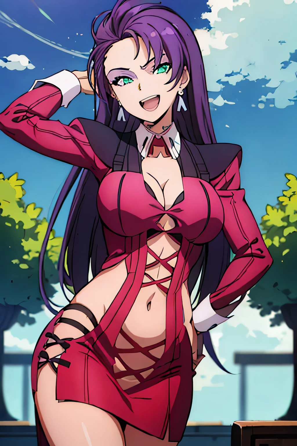 , 1girl, solo, dolce_synduality_noir, purple hair, green eyes, large breast, masterpiece, best quality, highly detailed, a anime girls in china dress with navel cutout holding a gun
posing for a picture, navel cutout, crop top, china dress, ecchi anime style, evil smile, open mouth,
smile, anime girls, ecchi style, ecchi, digital anime art!!, in anime style, official artwork, (nsfw) not safe
for work, beautiful anime girl, anime style 4 k, pelvic curtain, exposed belly, exposed navel, exposed
midriff, exposed lower belly, holding a gun, chinatown, outdoor,street,road