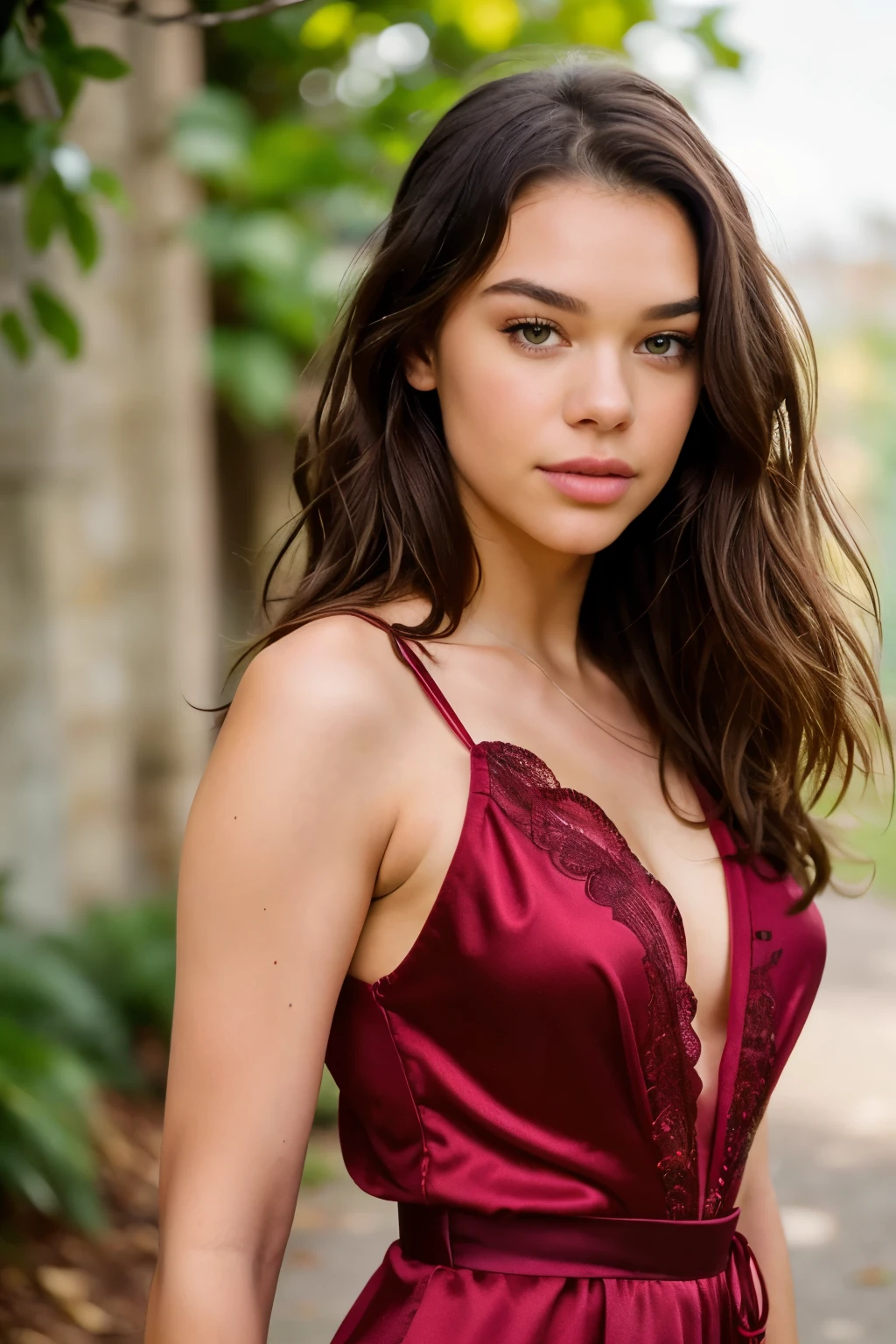My beautiful wife Hailee Steinfeld, radiantly wearing a red evening gown, Highly detailed, 30 years old, expressive face, naturally curly hair, captivating green eyes, High resolution, masterpiece, Best quality, intricate high details, Sharply focused, Detailed skin, realistic skin texture, textured gown, Detailed eyes, professionally captured, 4K, enchanting smile, filmed with Canon, 50 mm, shallow depth of field, Kodak Vision-Color, perfectly complimenting body, Extremely detailed, Ultra-realistic, photorealistic, Post-processing, Maximum details, smoothness, genuine, Ultra