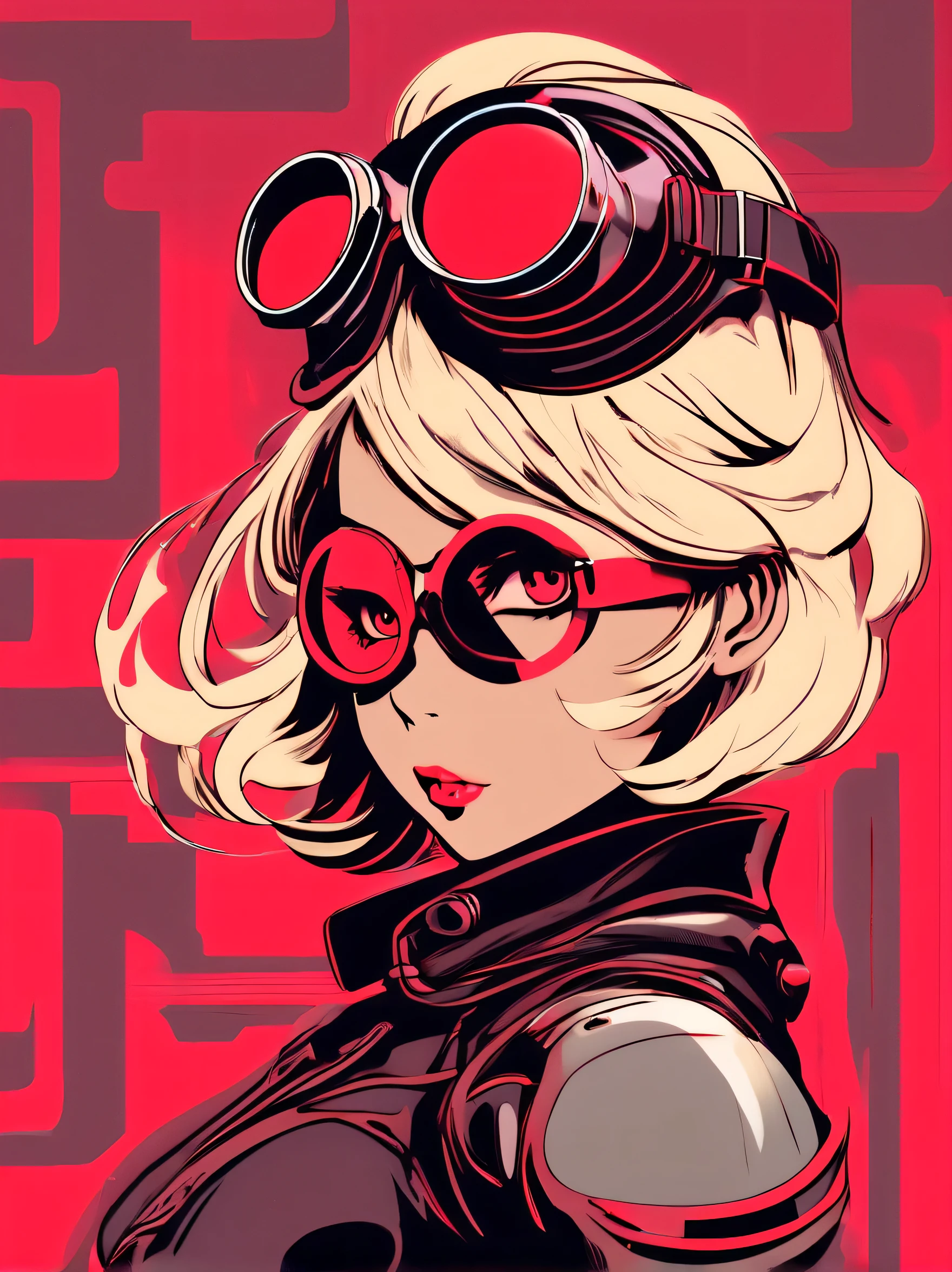 Asian model, fundo vermelho, roupas pretas, Seios Grandes, nudes, retro-futuristic with a 1950s style blonde woman in a futuristic space suit wearing steam punk goggles --s 1000** - Aprimorado (4x) por (Fast)