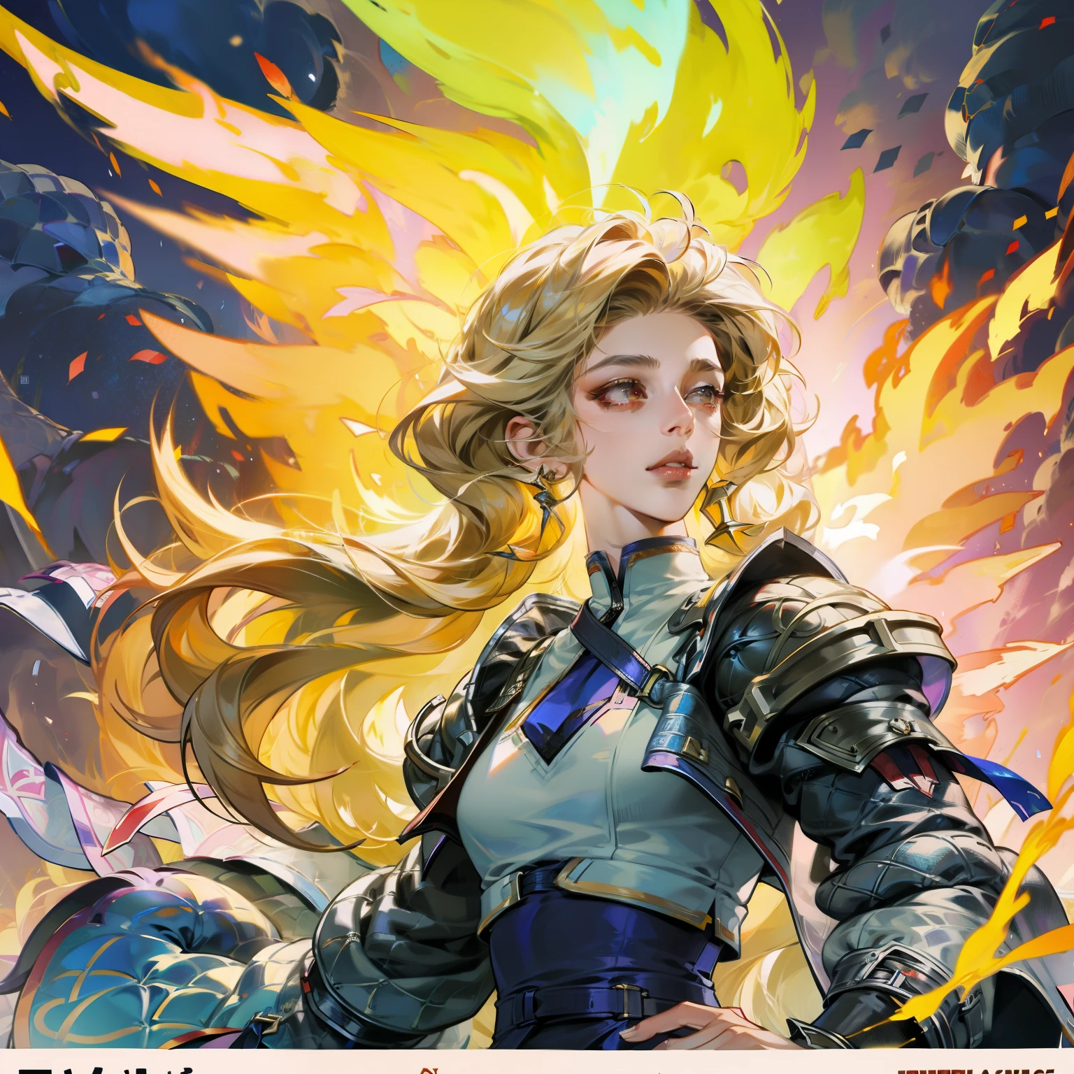 Close-up of a woman on fire and flames, With fiery golden wings of flame, With fiery golden wings, epic fantasy art style, concept art | artistic germ, Phoenix Warrior, extremely detailed artistic germ, Epic fantasy digital art style, female protagonist, A complete portrait of the Elementalists, Epic and beautiful character art