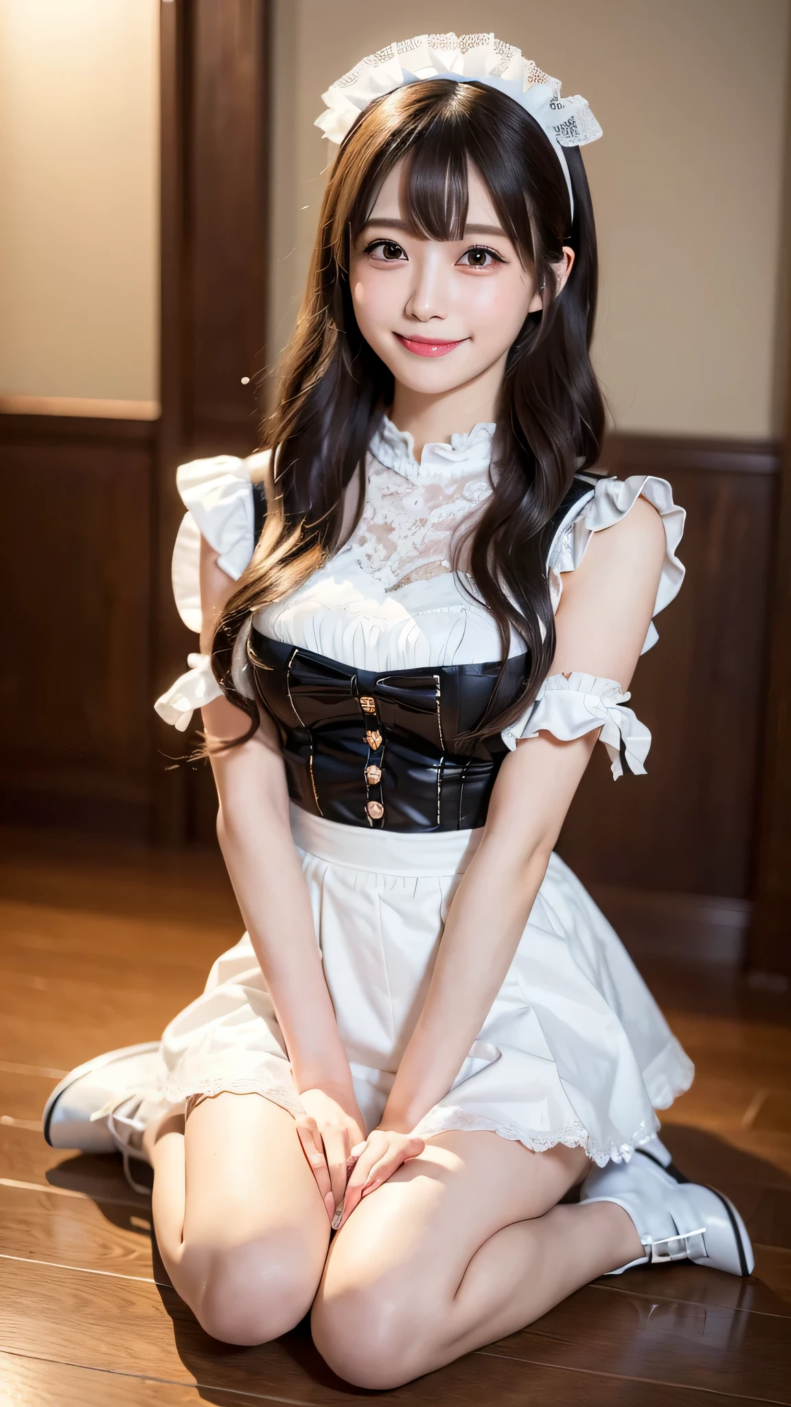 (8k、RAW Photos、highest quality、masterpiece:1.2)、(Realistic、Realistic)、1 girl、((Off the shoulder、Black and blue、corset、See through、mini skirt、Big Breasts、smile、Medium Hair、View from the front、stage、ribbon、garter belt、gloves、Cute Costumes、Wizard、Spotlight、Standing with hands on hips))、Lots of eyelashes、Glowing eyelids、skeletally correct