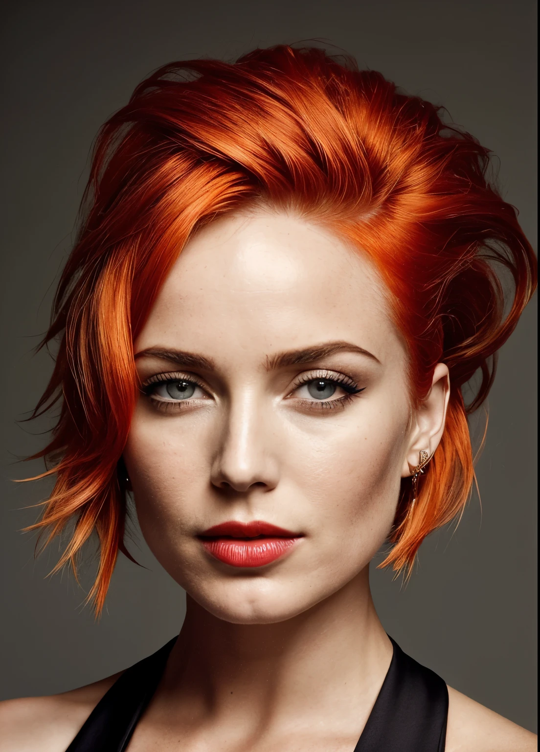 portrait of sks woman by Flora Borsi, style by Flora Borsi, bold, bright colors, Orange Mohawk Haircut, ((Flora Borsi)), 