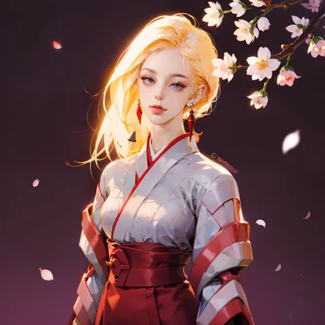 ((best quality)), ((masterpiece)), ((actual)), beautiful flawless girl standing in peaceful japanese garden，cherry blossoms at e...