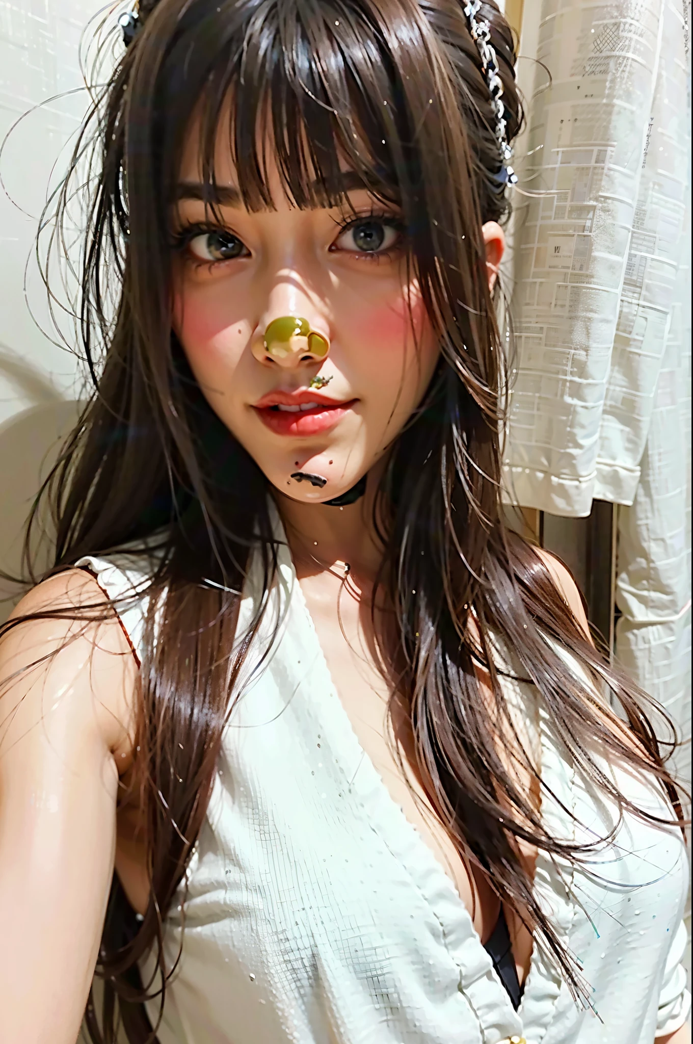 um close de uma mulher com cabelos longos e um vestido branco, Yoshitomo Nara, Chiho, shikami, young handsome engraving idol, young gravure idol, Narumi Kakinouchi, The motto is Teshirogi, Akasatanaha no Twitter, aoi ogata