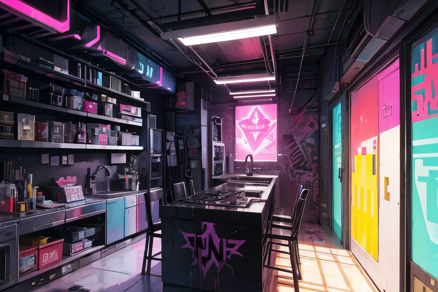 habitacion, arcane, jinx, girl, punk, cyberpunk, graffitti,
