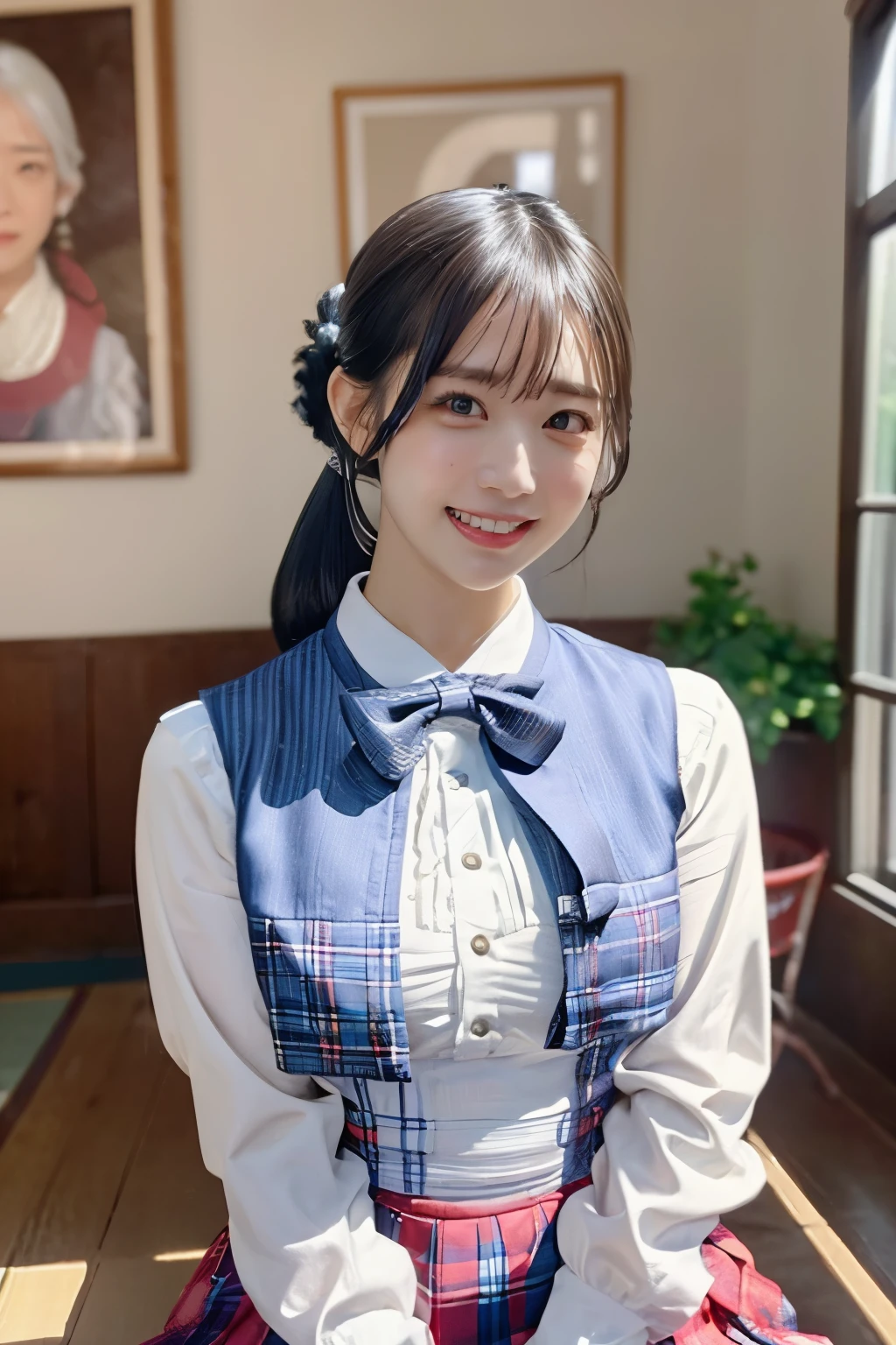 (8K、Raw photography、top-quality、masterpiece:1.2),(open the legs widely),(A dark-haired、side poneyTail:1.7),watching at viewers,Looking at the front,Erotic,white skin,(Pink bondage:1.7)、(Clothing that emphasizes the shape of your chest、exposing the skin:1.3)、(huge boobs:1.3)、ultra high resolution,,Len,beautiful,(One Person, solo、without background:1.8),full body,high school girl,A Japanese Lady,is standing,(Photorealsitic:1.37)、photon mapping,Reality、(Cute little face: 1.6)、(cute smile: 1.7)、(with round face: 1.8)、radio city、物理ベースのLenダリングル、Qianfang、depth of field rally background、picture,beautiful feet, (Knees are visible,Thigh close-up:1.3),Full body Esbian、Nogizaka Idol, Japanese ido、huge boobsle body esbian、super definition、Sit on a desk and spread your legs