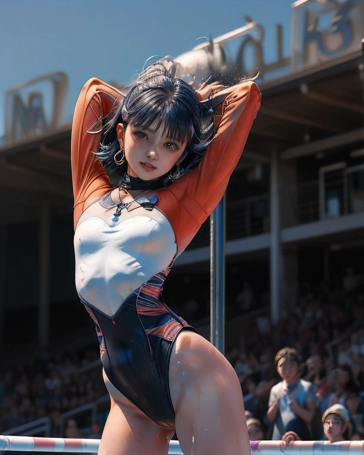 (nadiaがCowgirlで性交する:1.9999999), ((realistic, highest quality, High resolution, real women pictures:1.3)), (((A -yeld juwearing a gymnastics leotard:1.9)), (high neck leotard:1.4), (slender body shape:1.9), Cowgirlで性交する, ((anatomically correct:1.2)), curved body, (Wearing a long-sleeved leotard made of ultra-thin fabric.:1.1), nadiaが大きく股を開いてCowgirlを, (濡れすぎて肌に張り付くhigh neck leotard), Detailed depiction of the vagina, beautiful thighs, (nadiaが泣きそうな顔をしている:1.7), nose too small, thin waist, 15 year old gymnast has clotddle, Cowgirl, tears:1.2, Girl Straddling Man, (normal limb:1.3), Too cute small face, The whole body is wet with sweat, (put your hands behind your head:1.5), can&#39;I can't see my nostrils, realistic, lips slightly open, (anatomically correct:1.2), A guy inserts a penis into a girl, (nadia:1.9), short-haired with bangs, 美少女が男とCowgirlで性交する, (Match venue and audience:1.1), 女子中学生がCowgirl性交する