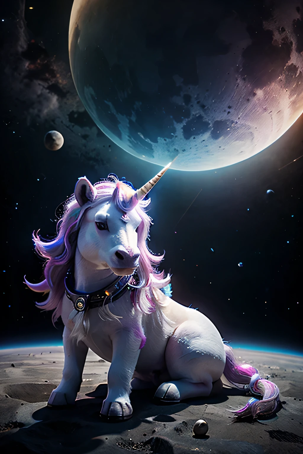 Rocker unicorn on the moon 4k