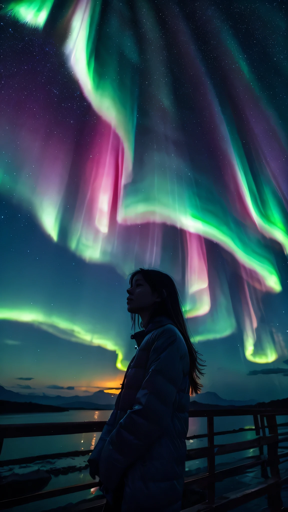 beautiful aurora night sky。Humans don't draw