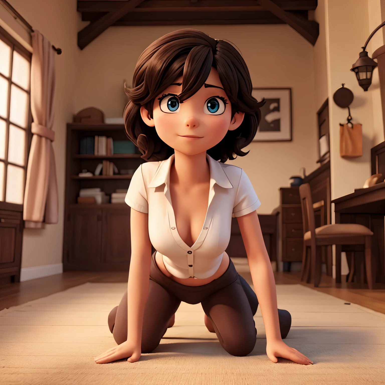 Fille, nue, en collant, on all fours