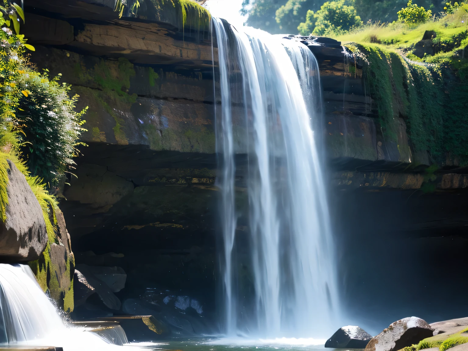 Close-up of the waterfall， waterfall pouring down, best quality，masterpiece，（pastel colors：1.2）