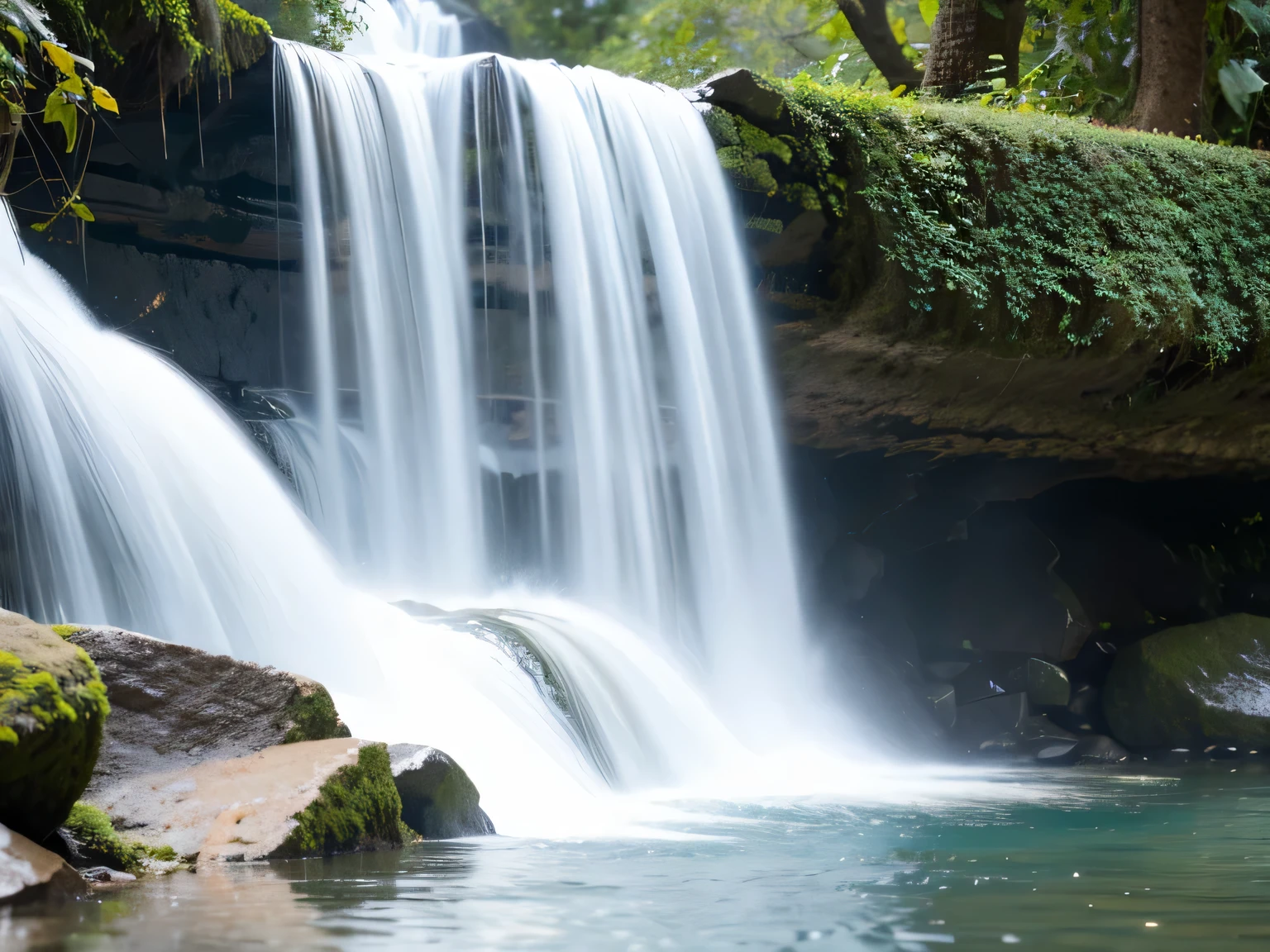 Close-up of waterfall， waterfall pouring down, best quality，masterpiece，（pastel colors：1.2）