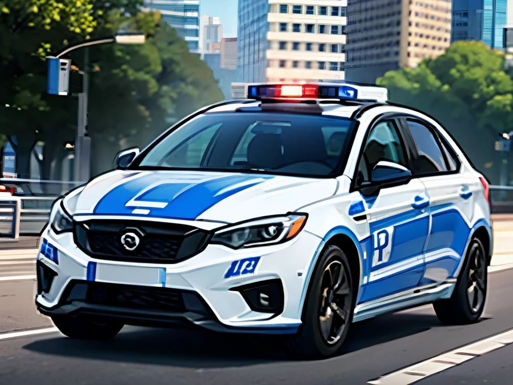 Carro de policia en una ciudad