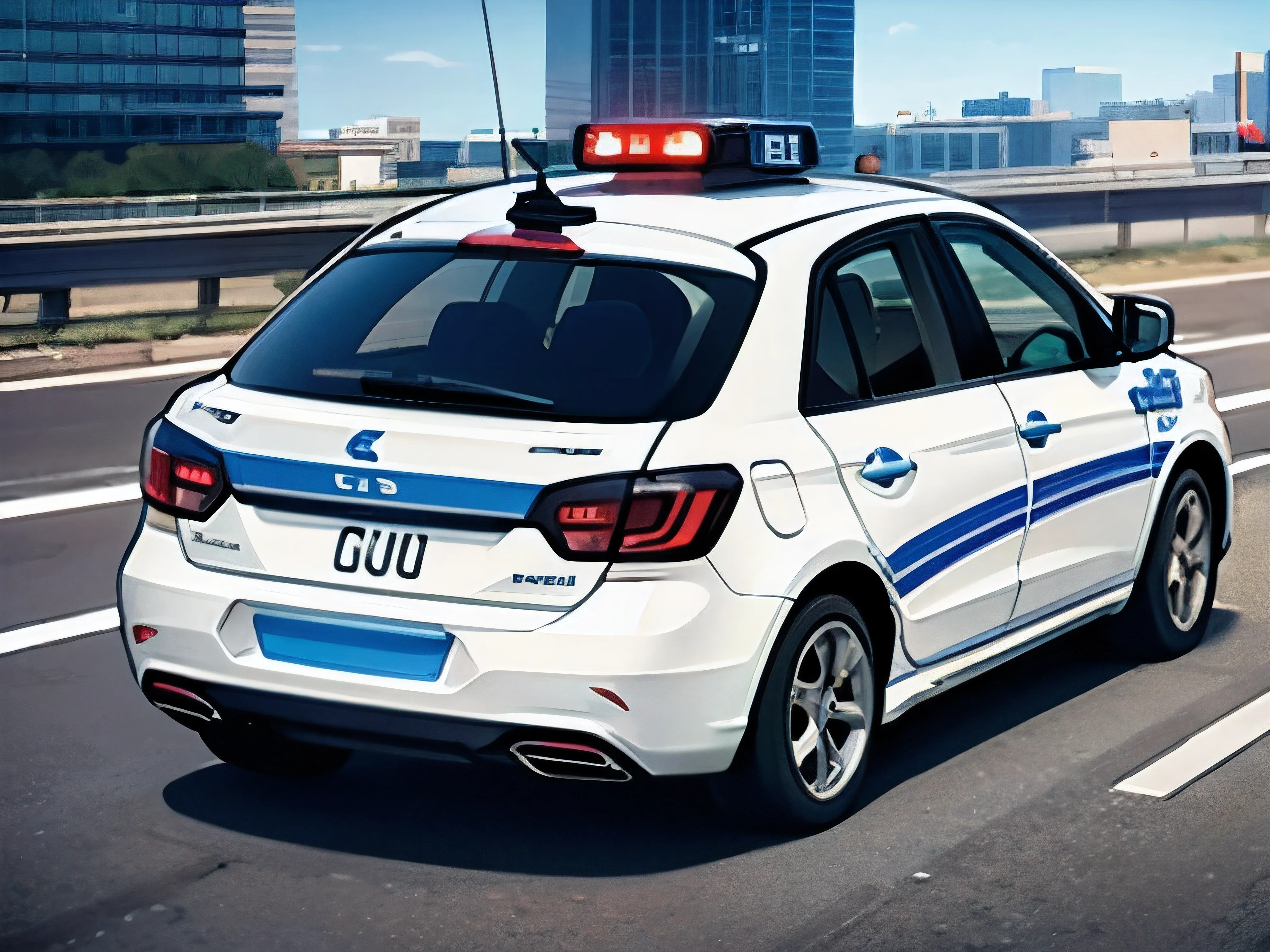 Carro de policia en una ciudad
