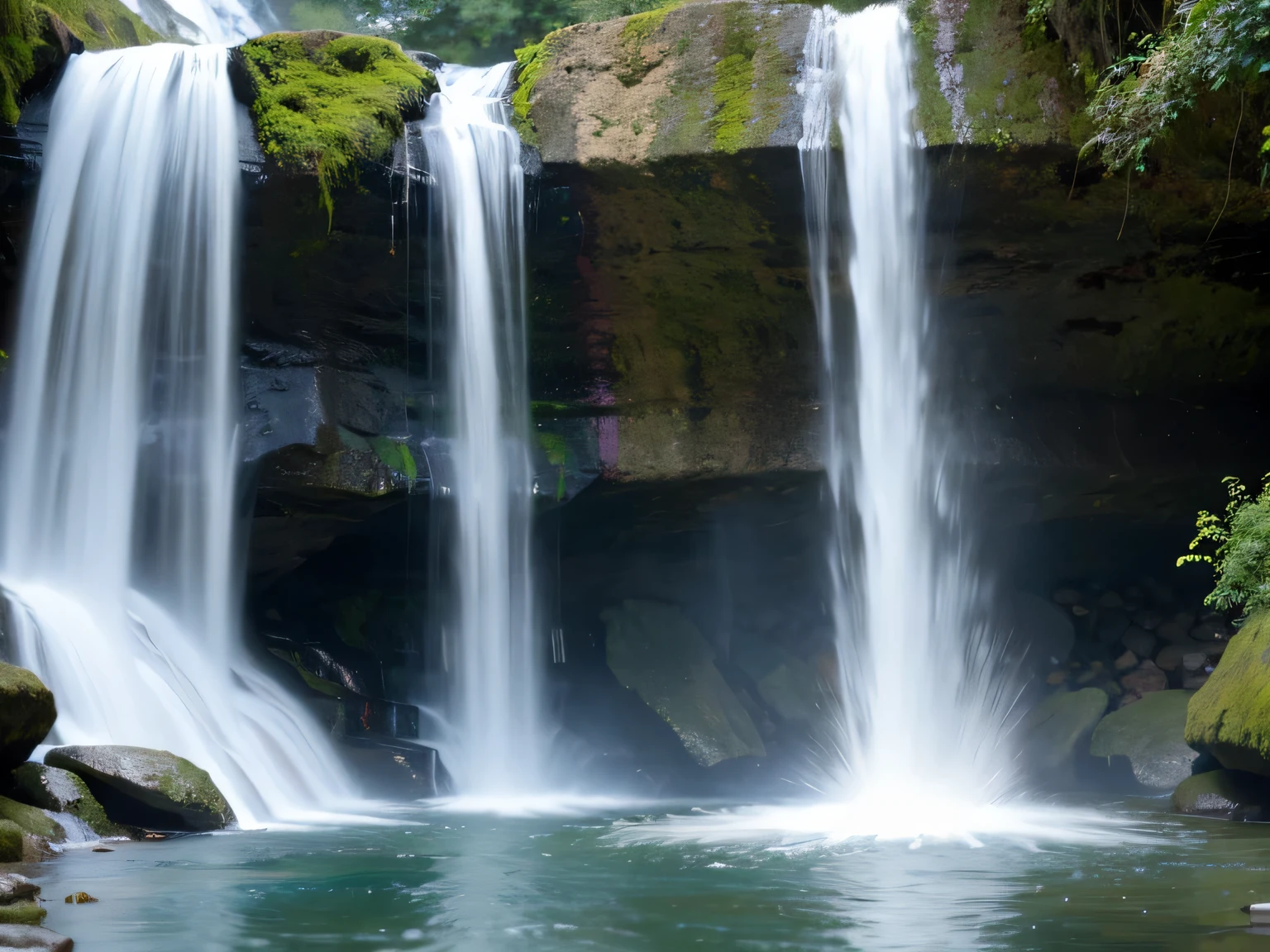 Close-up of the waterfall， waterfall pouring down, best quality，masterpiece，（pastel colors：1.2）