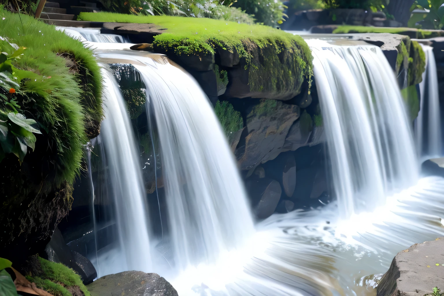 Close-up of waterfall, waterfall pouring down, best quality,masterpiece,(pastel colors:1.2)