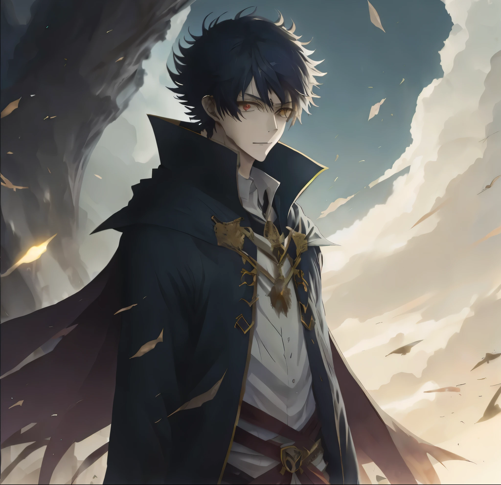 anime - imagem estilo de um homem com um casaco preto e capa vermelha, inspirado em Okumura Masanobu, handsome guy in demon slayer art, arte digital detalhada de anime, arte detalhada de personagem de anime, Keqing de Genshin Impact, Arte principal do anime, badass anime 8 k, detailed Arte principal do anime, por Yang J, Arte Zerochan, estilo shadowverso