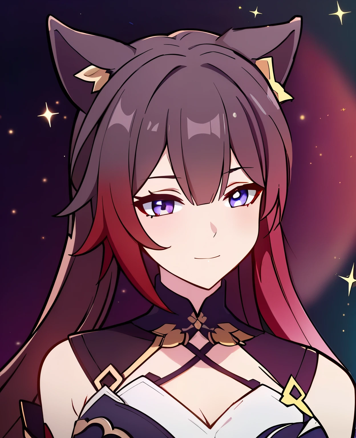 (high-quality, breathtaking),(expressive eyes, perfect face) 1girl, female, solo, half body, honkai star rail inspired, stylized hairstyle, cheerful expression, Kimono, Sparkle Honkai Star Rail outfit, Fox mask