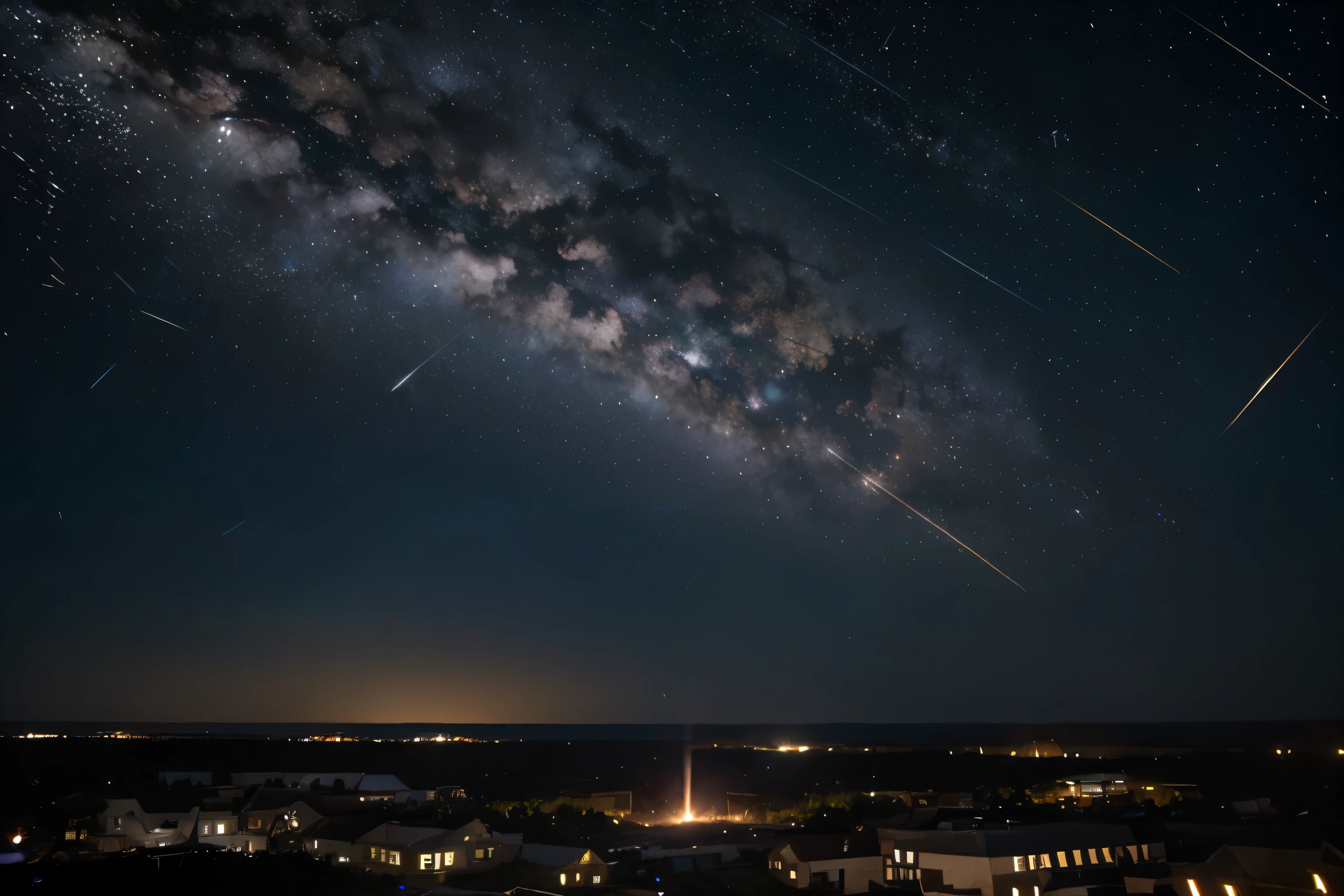 meteor shower: It occurs when the earth moves through a debris field., causing many shooting stars.