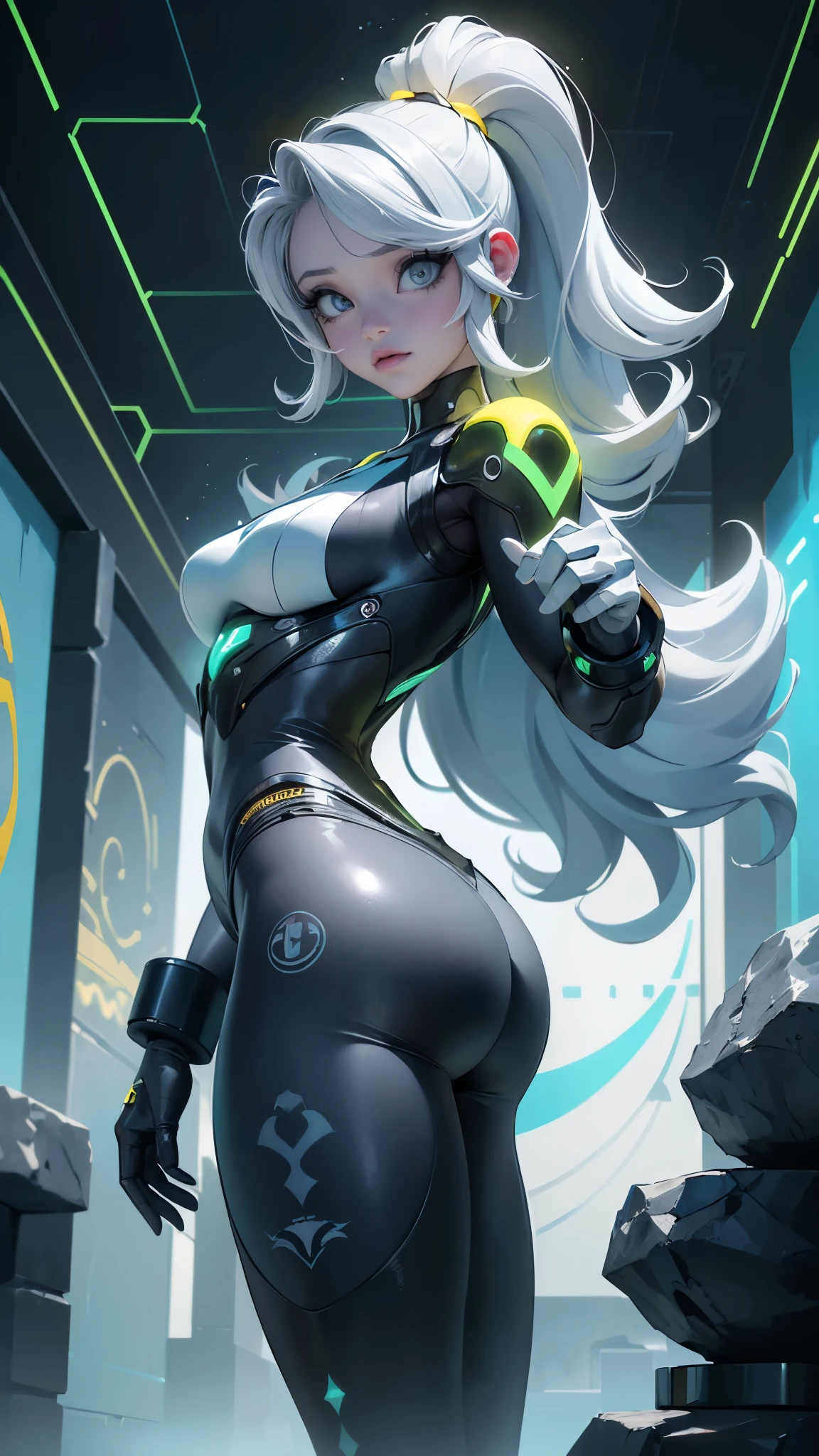 (La mejor calidad,A high resolution,Ultra - detallado,actual),Ariana Grande cyborg ciberpunk 、nalgas grandes、arrodillarse、Electronic visor attached to the face of a 12-year-old girl with emphasis on the buttocks、Red latex body..,modo ciberpunk、pose sexy、(minifalda blanca pisoteando cyborg :1.4), (Usar polainas amarillas en la parte inferior del cuerpo、Agrandamiento de los senos、Neon lights in the dark city at night..,motor irreal:1.4,hd,La mejor calidad:1.4, fotorrealista:1.4, textura de la piel:1.4, obra maestra:1.8,obra maestra, mejor calidad,(Beautiful and detailed description of the eye..),( neon blue cyborg),(perfect anatomy),(dedos detailed :1.4 ),white cyborg latex bodysuit,,( perfect anatomy 2.1), (estilo ciborg kawaii yellow :1.4), (background alley walls big stones :1.4), (Solo), (ciborg de batalla white :1.6), (Year 2050)