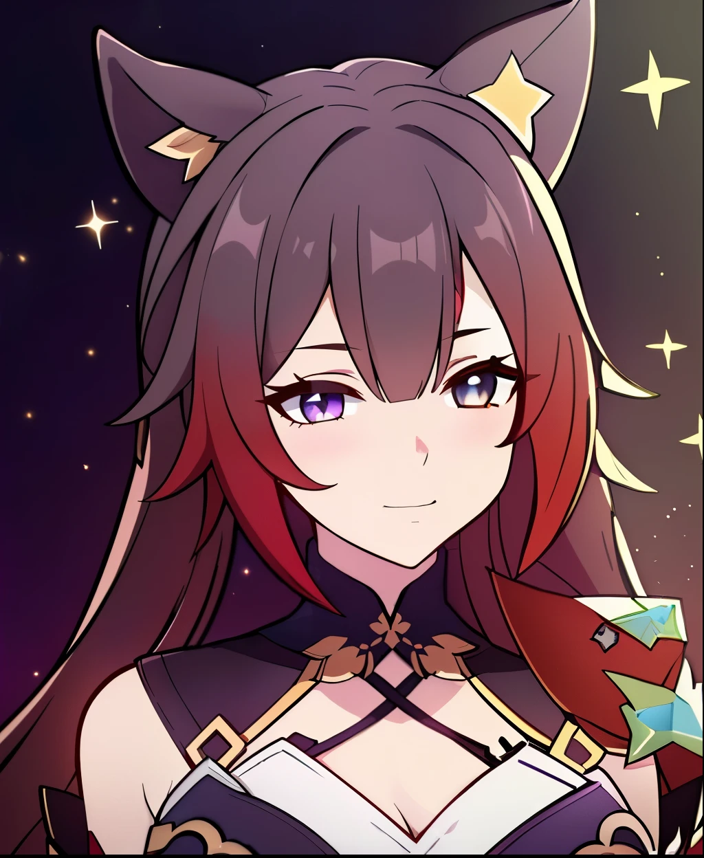 (high-quality, breathtaking),(expressive eyes, perfect face) 1girl, female, solo, half body, honkai star rail inspired, stylized hairstyle, cheerful expression, Kimono, Sparkle Honkai Star Rail outfit, Fox mask
