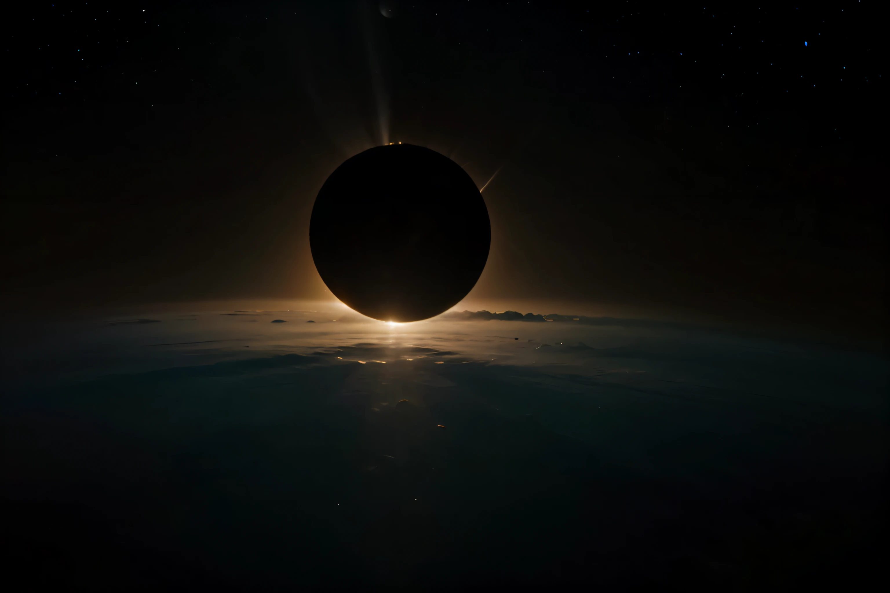When the moon moves between the sun and the earth, Casting a shadow down on the planet below., We witnessed a stunning solar eclipse.. Imagine a stunning painting depicting this celestial event., Capture the surreal beauty of the dark sky and the glowing ring of light around the moon.. The bright colors of the solar corona are mixed with deep shadows., Create a mesmerizing contrast that captivates your audience.. This flawless work of art radiates a sense of wonder and mystery., It invites us to ponder the vastness of the universe and our place within it..
