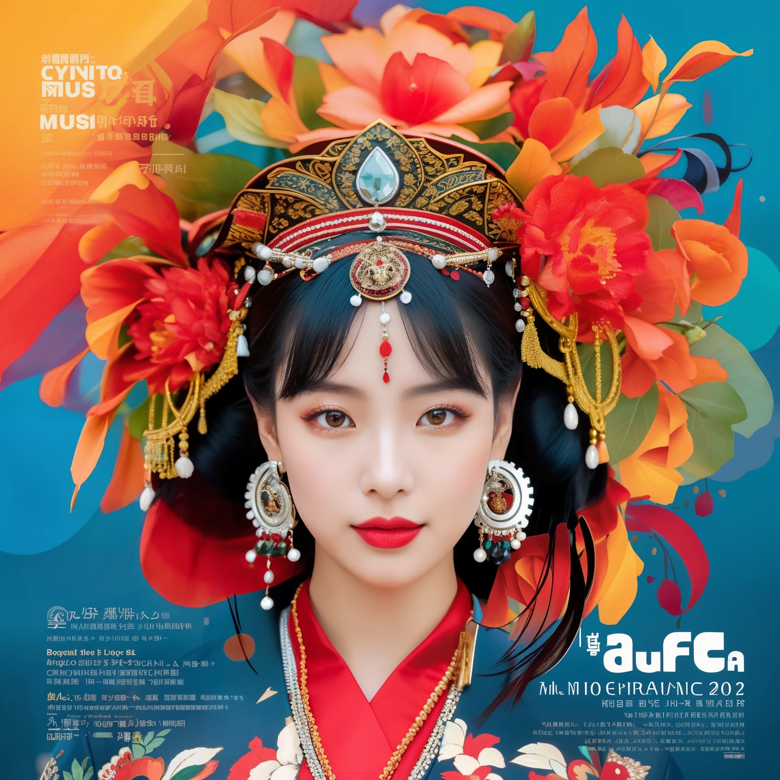 A woman from the Miao ethnic group is depicted wearing her traditional ceremonial attire. The outfit consists of a striking red and black jacket with intricate silver adornments throughout. The silver decorations extend to her accessories, which include a crown-like headdress, large circular earrings, and a necklace with a noticeable pendant. Her black hair is styled and swept back, enhancing the elegance of the regalia. She has applied full makeup with red lipstick, which complements the color scheme of her ensemble. The woman stands with both hands on her hips, exuding confidence as she looks directly ahead with a serious facial expression. There is no text present in the image to describe. The picturesque background, although not explicitly detailed, appears to feature a mountainous landscape, suggestive of a scenic area which may be identified as related to the Zhongba or some other mountainous region. Her poised stance and the traditional costume indicate not only her pride in her heritage but also her connection to the natural beauty of the mountainous scenery surrounding her.