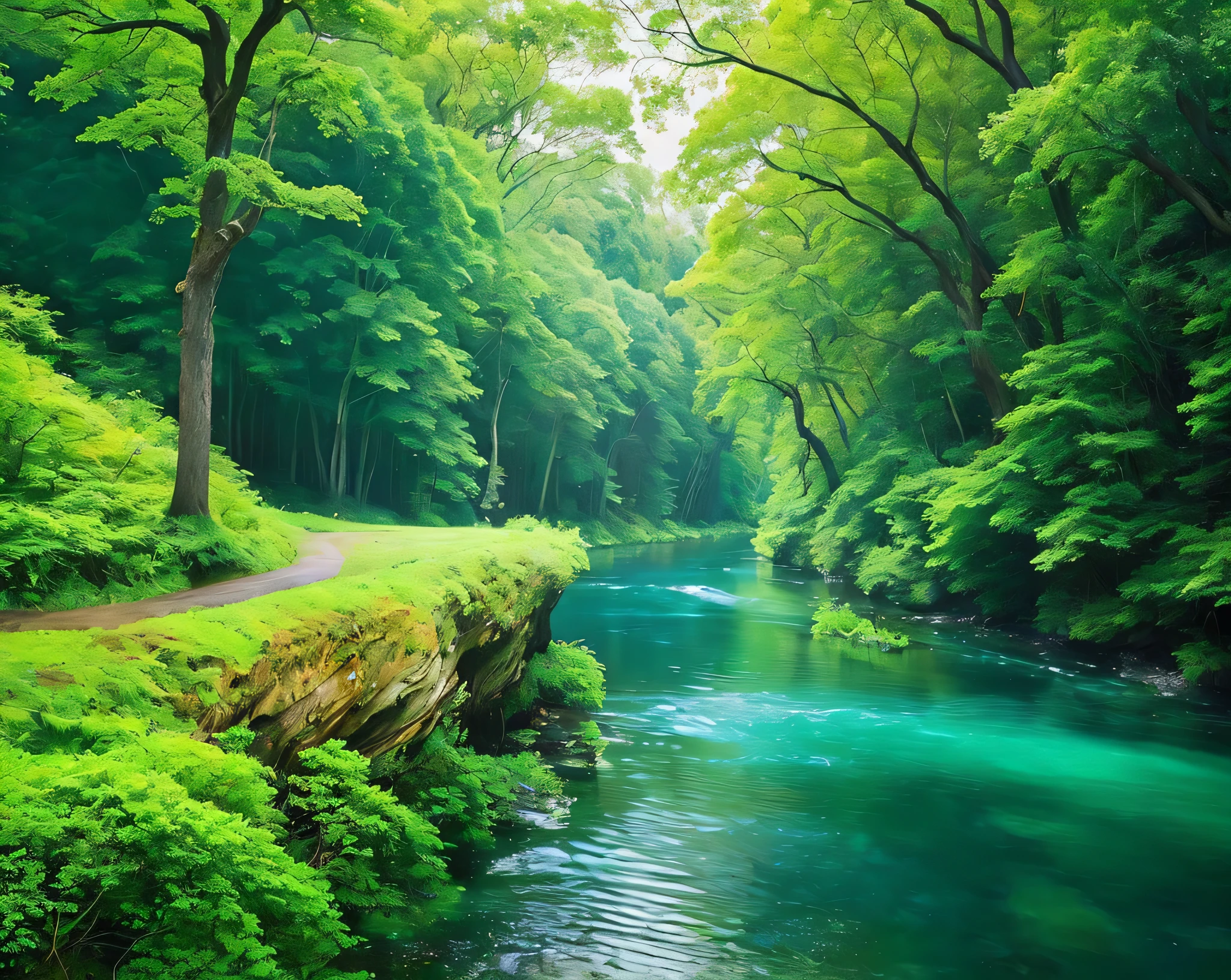 a green forest with a river and a path in the middle, stunning nature in background, nature scenery, nature wallpaper, forest and river, river in a forest, beautiful forest scenery, really beautiful nature, peaceful landscape, majestic nature scenery, nature in all its beauty, peaceful and serene, natural landscape beauty, nature landscape, river with stunning water, very beautiful scenery