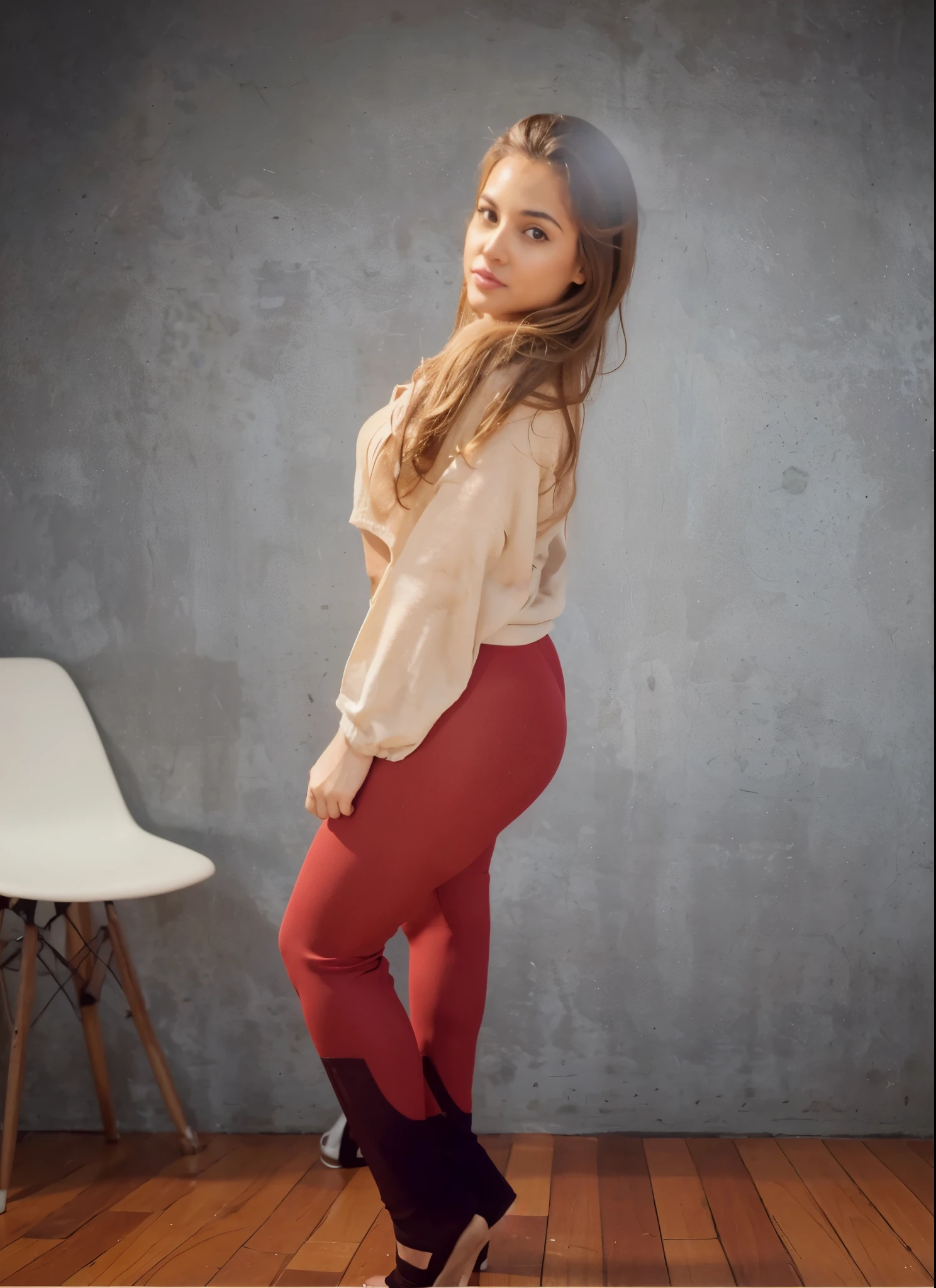 Uma Mulher, Extremamente Realista, muito linda, sexy, bunda grande, bunda empinada, de lado, cabelo ruivo, cacheado, pernas grossas, Fitness
