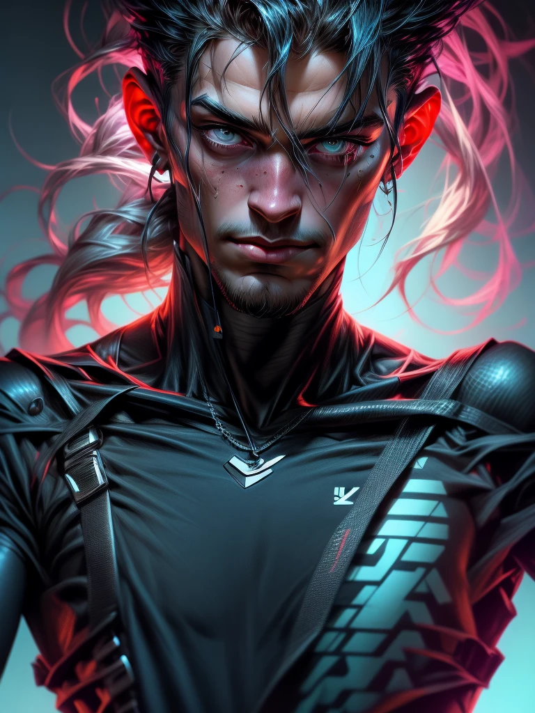 un primer plano de un hombre joven sensual, sonrrisa sensual,con un helado en una mano acercandolo a su boca, con un tatuaje en el brazo y megilla peinado cyberpunk con un mechon de pelo de color violeta, chico hermosa ciberpunk, beautiful cyberpunk boy face, cyberpunk dreamy boy, arte cyberpunk ultrarrealista 8k, cyberpunk 2 0 years. o model man, hermoso modelo de un hombre joven cyberpunk, El retrato de chico cyberpunk, Arte digital 32k muy detallado, hermosa obra de arte digital, Cyborg Cyberpunk. cian, arte digital realista 8k, iluminacion suave de neon en el rostro y cuerpo