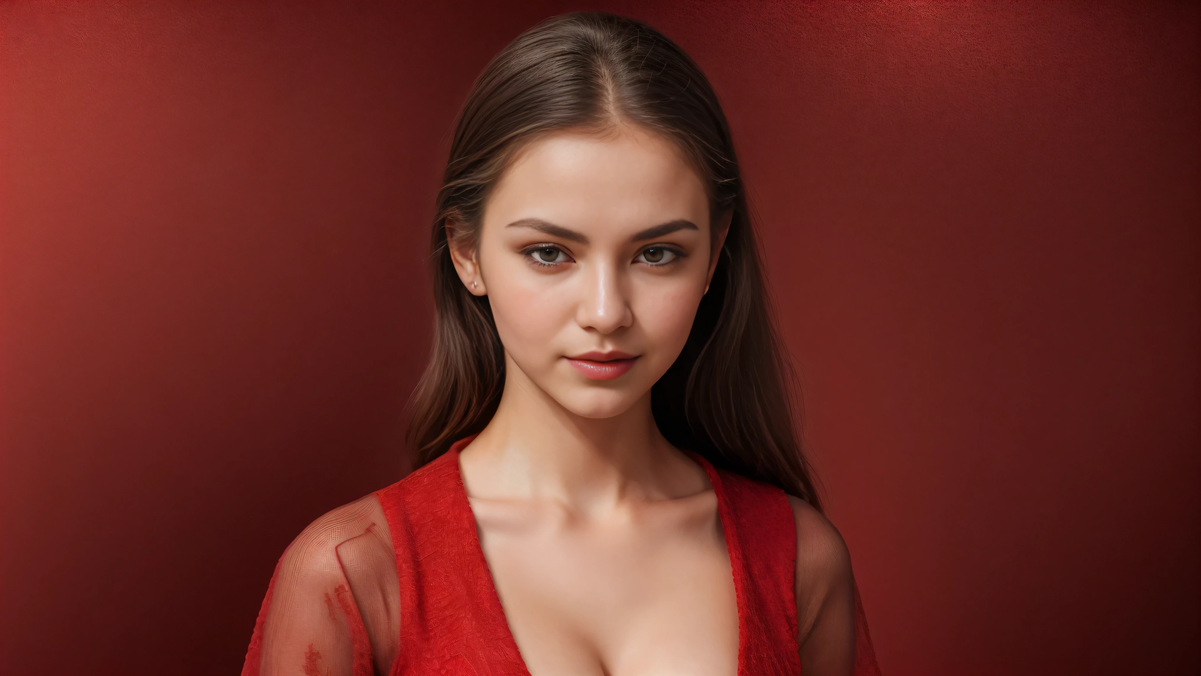 (best quality,4k,8k,highres,masterpiece:1.2),ultra-detailed,(realistic,photorealistic,photo-realistic:1.37),((1girl:1.9)), (((standing alone:1.9))), ((17years old)), (sharp focus), (beautiful and aesthetic:1.2), [((Raiana-Elizabeth-Dilla:1.9))], pretty girl, (slim slender fit-muscled body:1.9), thin and delicate figure,graceful posture,defined abs,perfect curves,feminine appearance,extremely detailed face and skin texture,(skin texture:1.1),(((Fashionista-style fashion:1.9))), (((sexy ((red:1.9)) shirt))), cleavage breasts,(large breasts:1.6),beautiful girl,serene expression,proud and confident girl,flowing dark-black hair,sparkling eyes,rosy cheeks,ethereal beauty,soft lighting,(colorful-abstract background:1.9),((face-view:1.9)),((extreme-close-up:1.9, cinematic shot)),(looking at viewer:1.8),girl of elegance,vivid colors,harmonious color palette,elegant composition,tranquil atmosphere,classic beauty,majestic presence,beauty personified