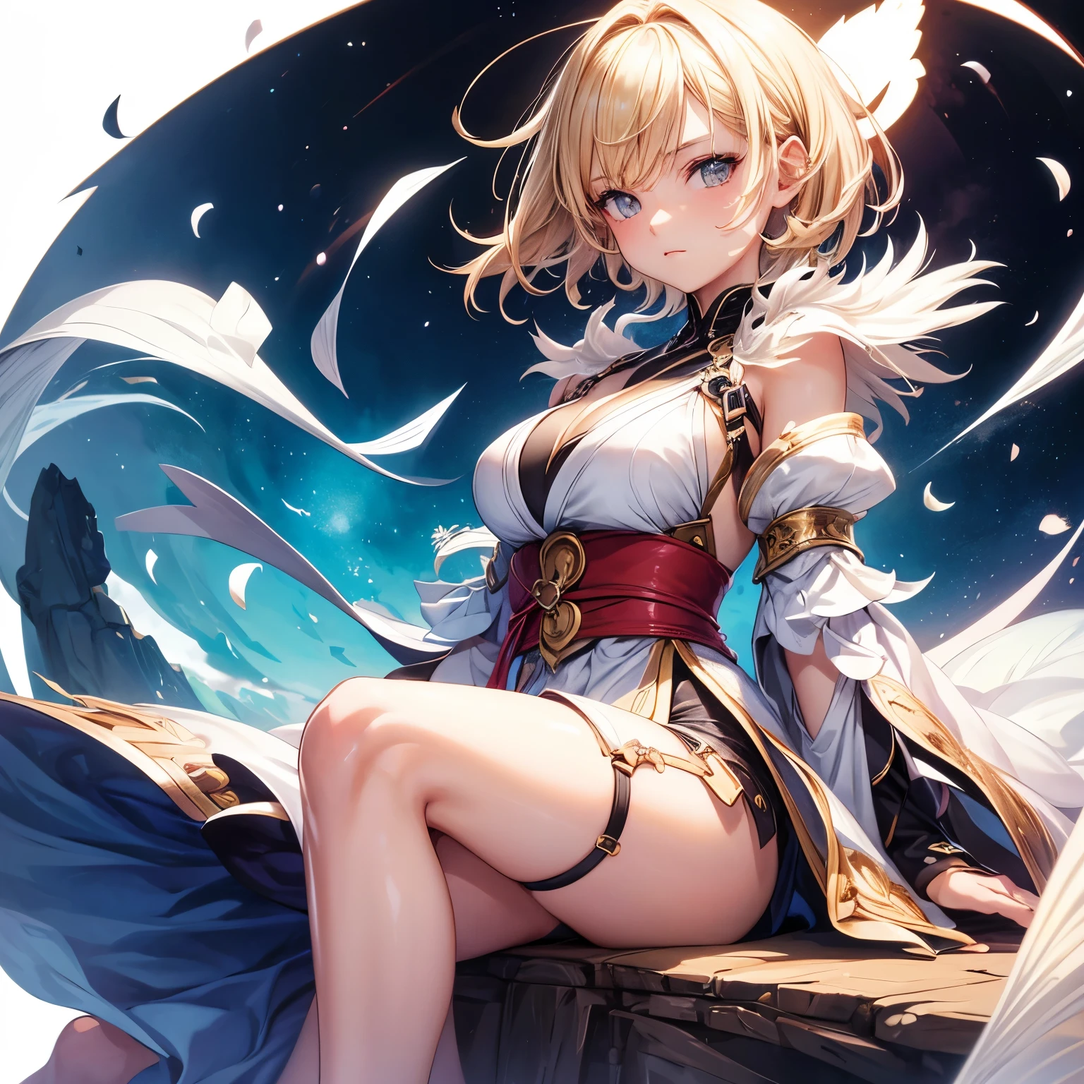 1 girl,beautiful, masterpiece, best quality, White background,kazuya takahashi, concept art, blonde,short hair